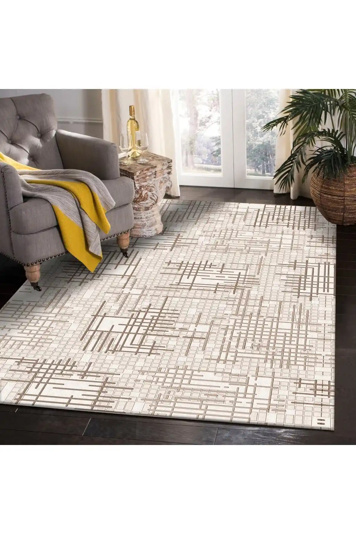 Sermod 10305 Süngerli Çizgili Modern Kaymaz Halı Örtüsü Günlük Kullanım İçin