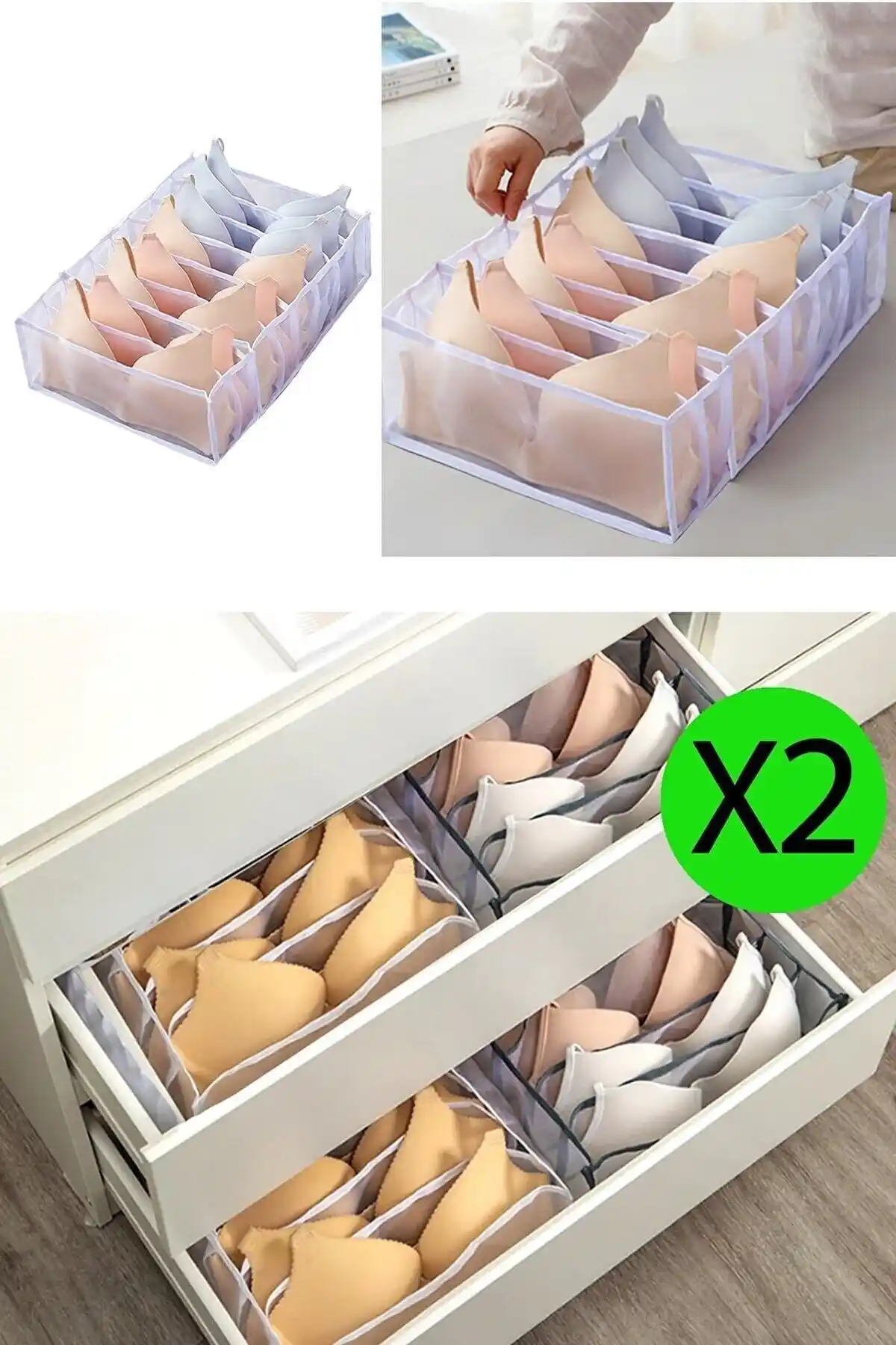 Serstil 2'li Şeffaf Sütyen Düzenleyici Pratik Dolap Organizasyonu Çözümü