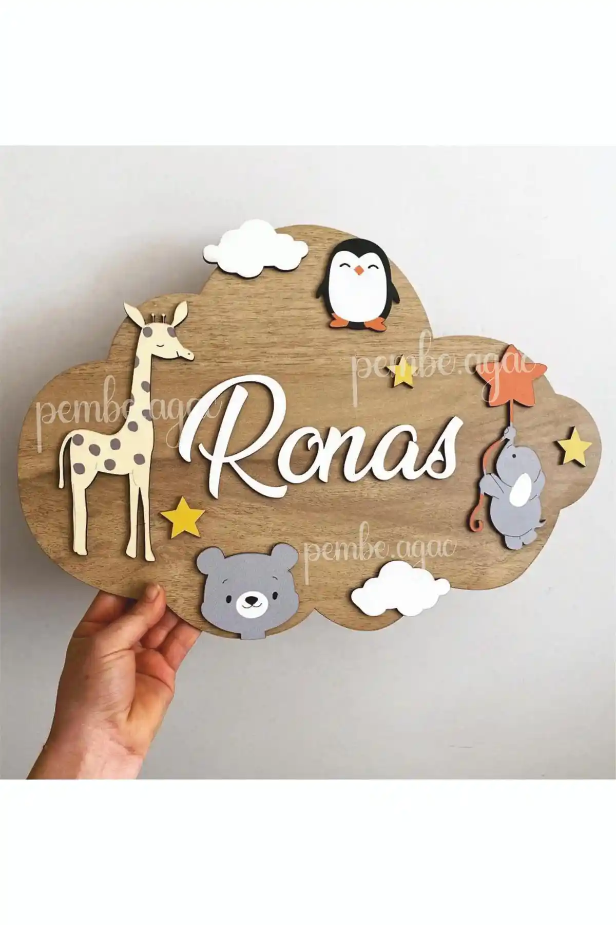 Sevimli Hayvanlar Temalı Bebek ve Çocuk Kapı Süsü Pembe Ağaç Tasarım Atölyesi