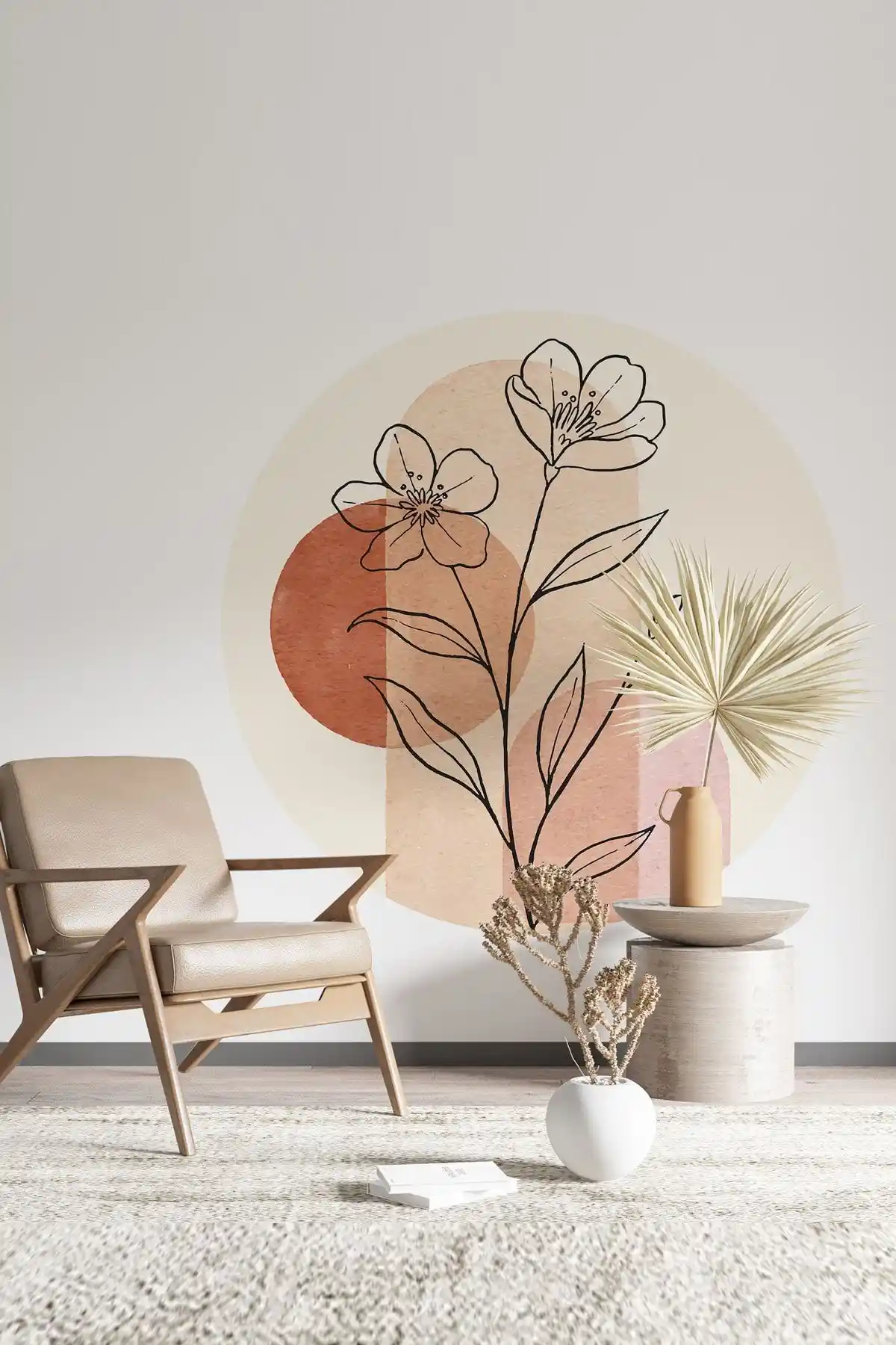 Sim Tasarım Yuvarlak Boho Çizgisel Çiçekli Duvar Stickerleri ile Odalarınıza Canlılık Katın
