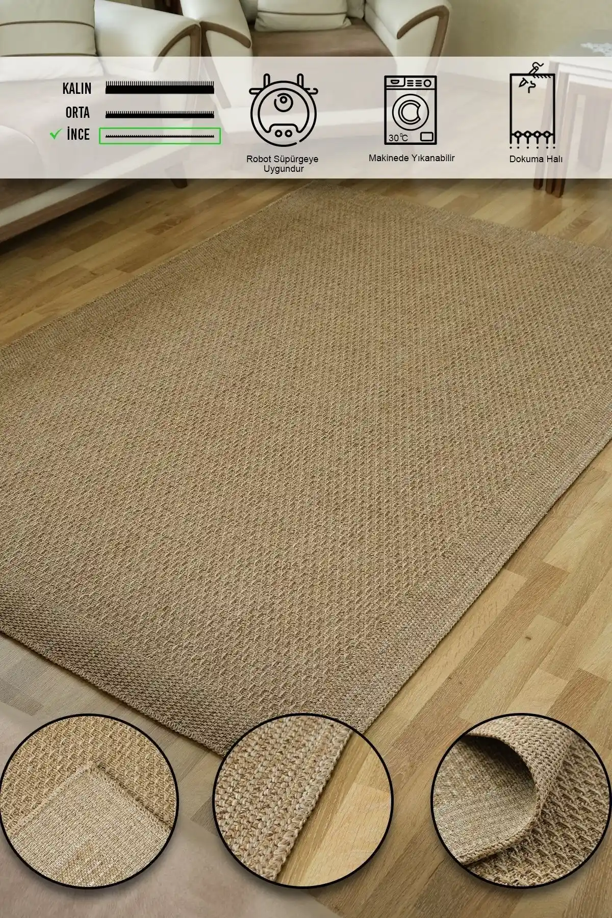 SİMEREV HALI HOME CONSEPT Jüt Halı Modern ve Dayanıklı Dekorasyon Unsuru