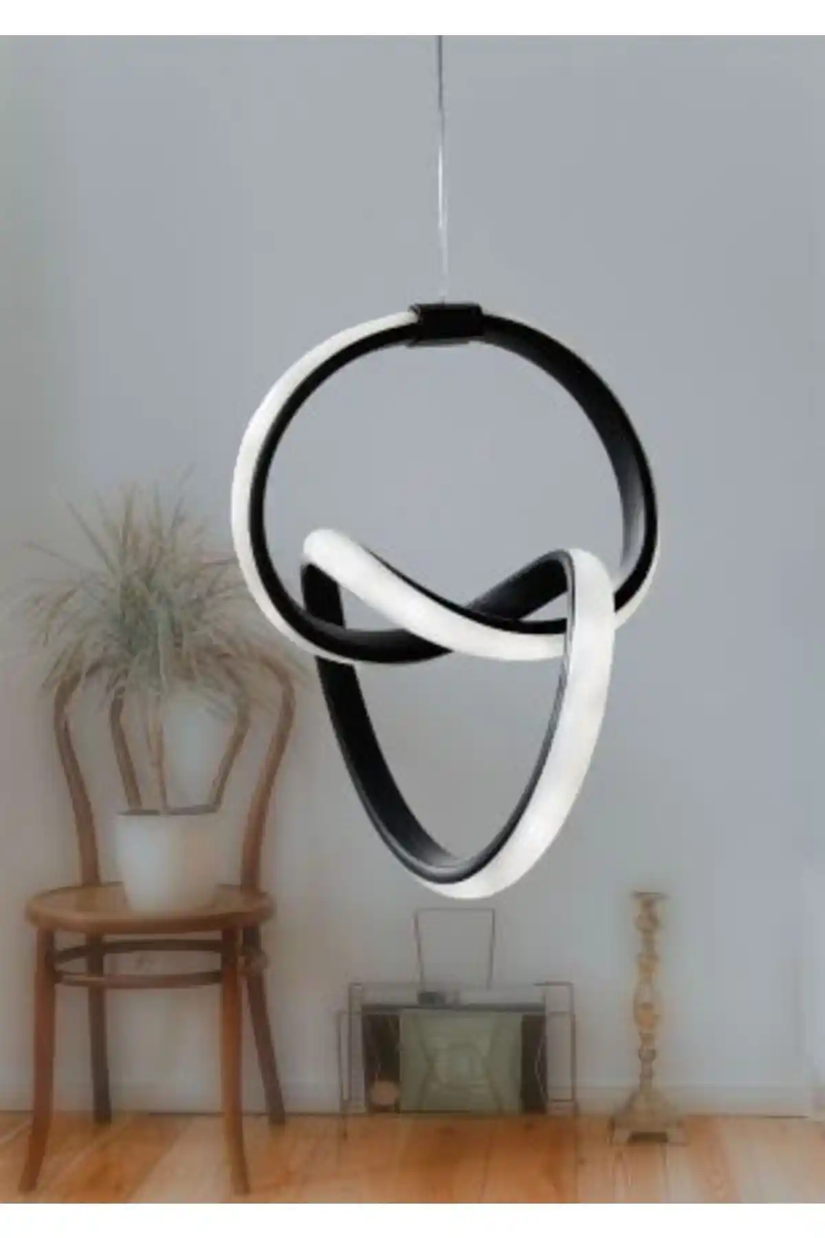 Şirin Ticaret Da Vıncı Model Siyah Kasa Beyaz Işık Modern LED Avize