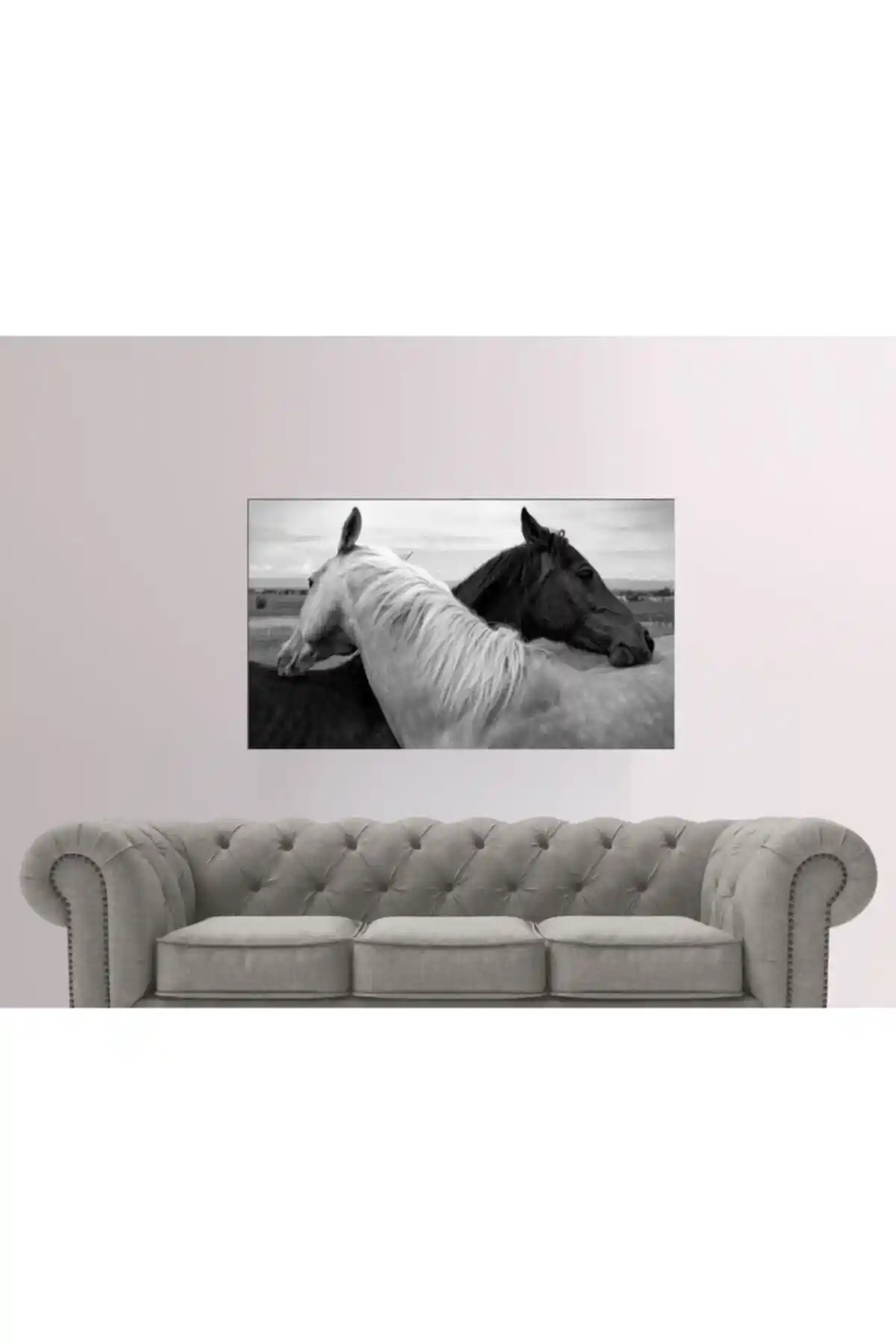 Siyah Beyaz At Temalı Dekoratif Kanvas Tablo 70x100 Cm Modern Mekanlar İçin