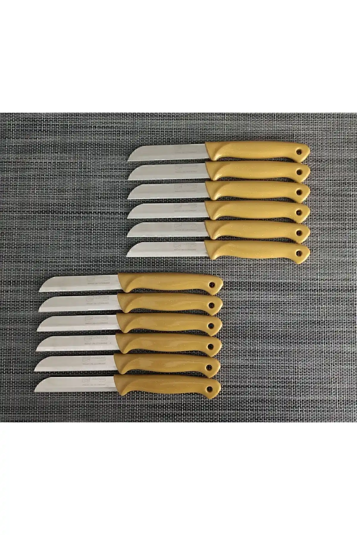 Solingen Meyve 12'li Simli Hardal Sarı Bıçak Seti Estetik ve Dayanıklı Mutfak Gereçleri