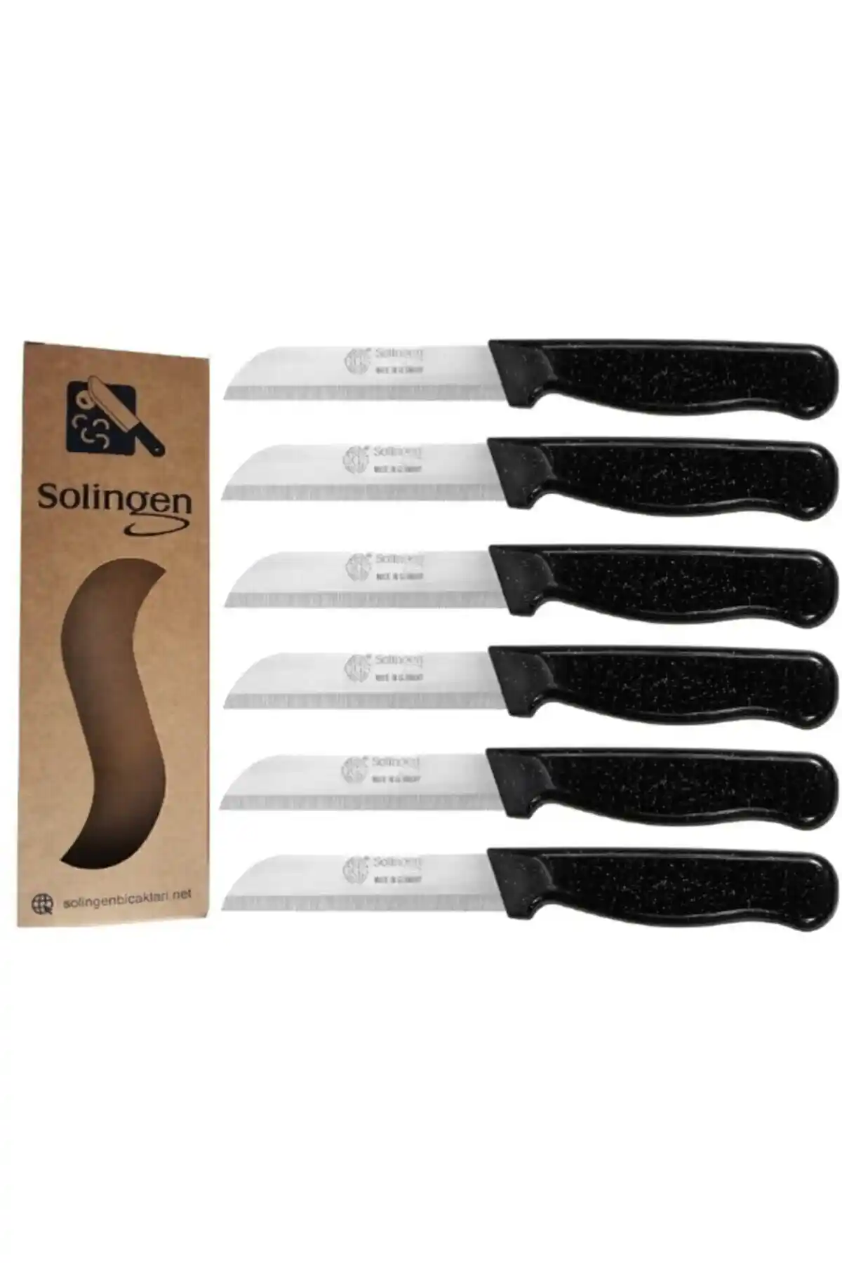 Solingen Tırtıklı Meyve Bıçakları Simli Siyah - Estetik ve Fonksiyonel Mutfak Aracı