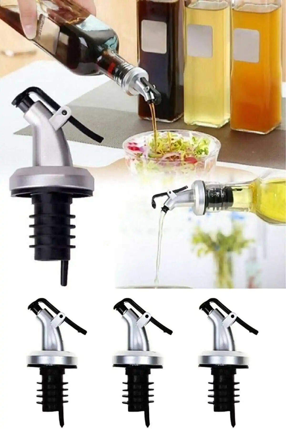 Starlight Home 3'lü Kapaklı Yağ Tıpası Seti Modern ve Pratik Mutfak Çözümü