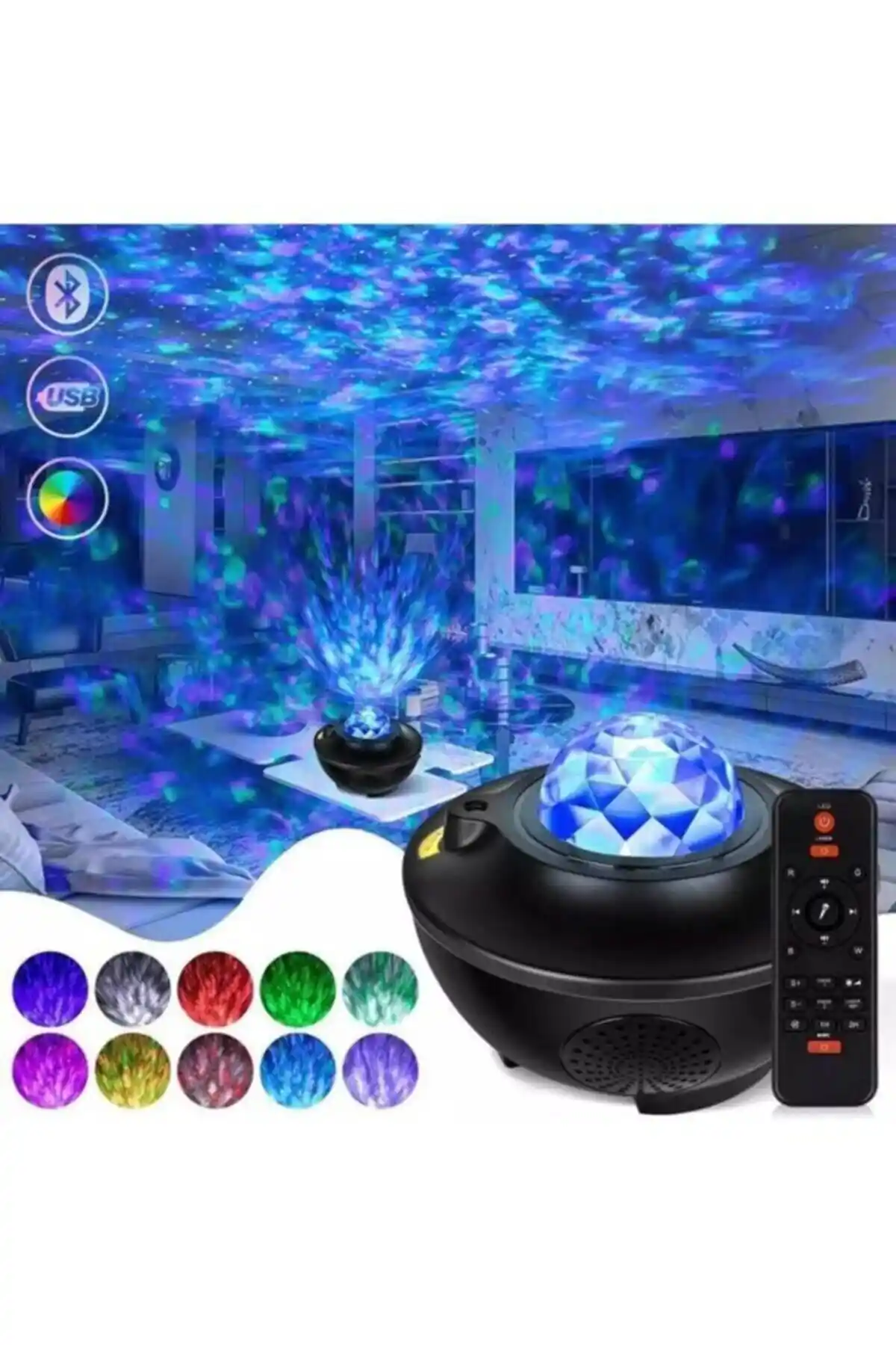 Starry Projektör Hoparlör Gece Lambası: Çok Fonksiyonlu Modern Tasarım ve Atmosfer Yaratıcı Aydınlatma