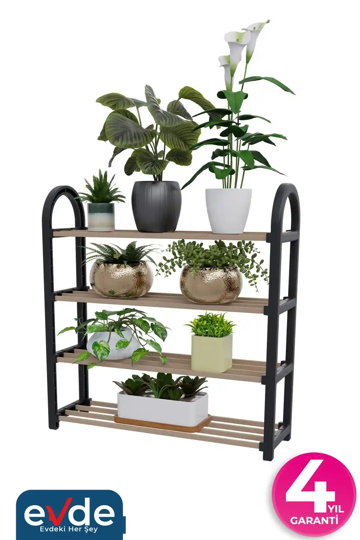 Stickwood 4 Katlı Siyah Çok Amaçlı Kitaplık Modern ve Dayanıklı Tasarım