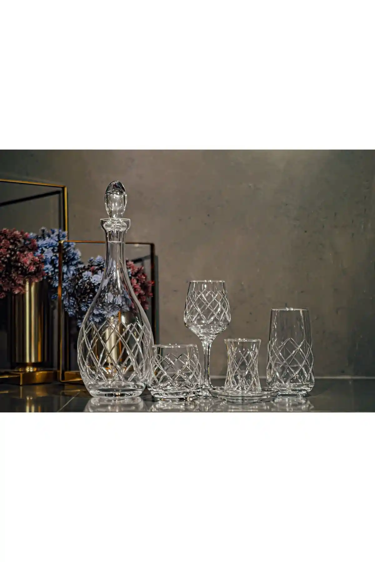 Sudeca 61 Parça Kare El Dekor Kristal Kesme Cam Su Takımı - Modern ve Şık Tasarım