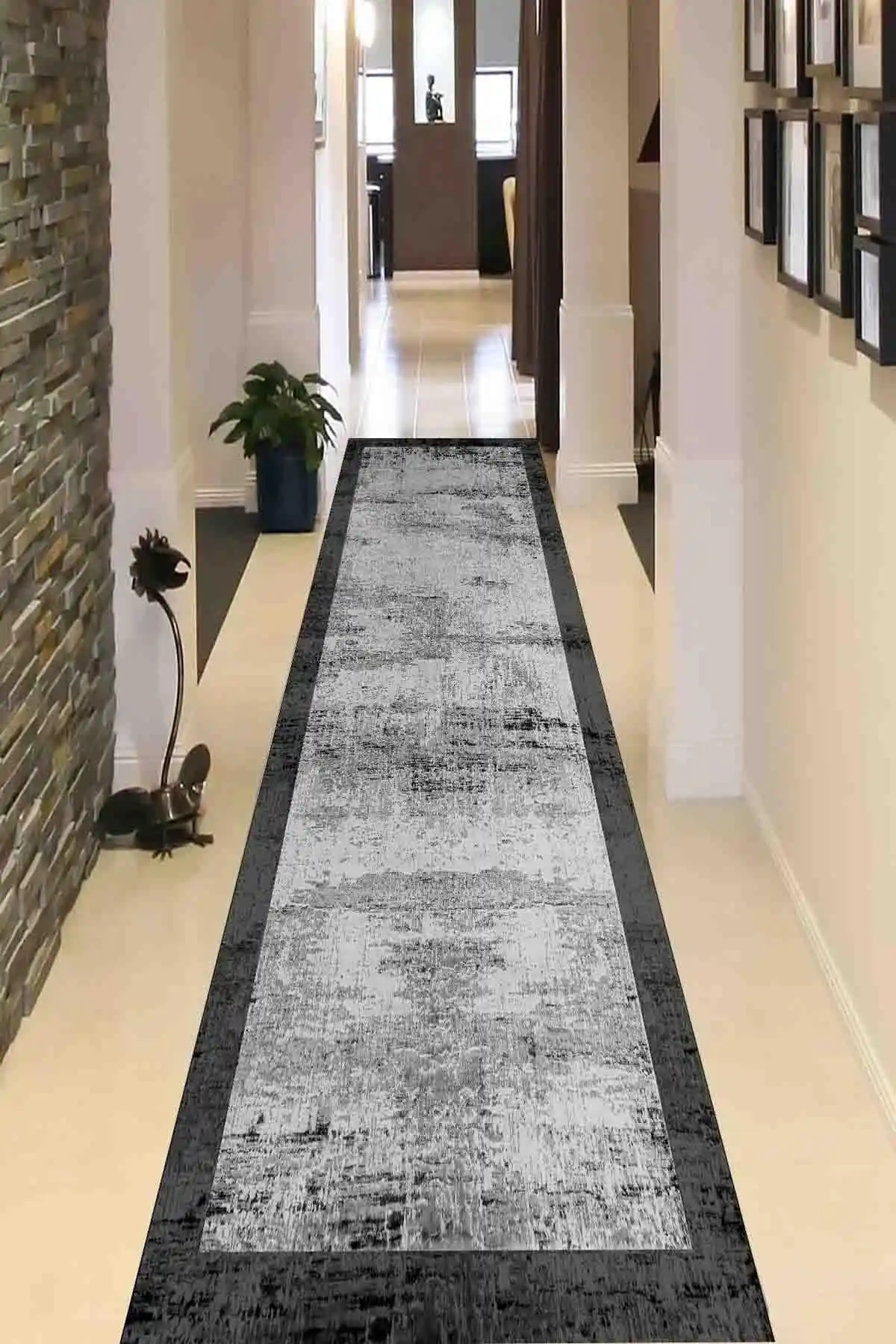 SUNTEKS HOME Dijital Baskı Gri Desenli Kaymaz Taban Halı Modern Dekorasyon İçin