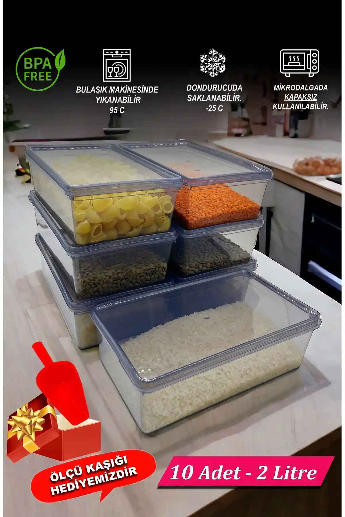 SUPERCUPP Plastik Kapaklı Kilitli Gri Saklama Kabı 10'lu, Dayanıklı ve Pratik Mutfak Çözümü