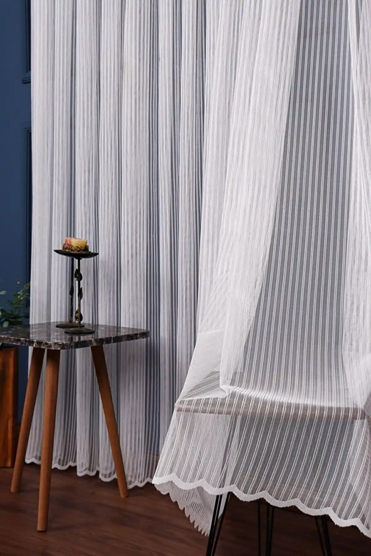 Suradesign 2022 Yeni Sezon Çift Çizgili Beyaz Perde Modern ve İşlevsel Tasarım