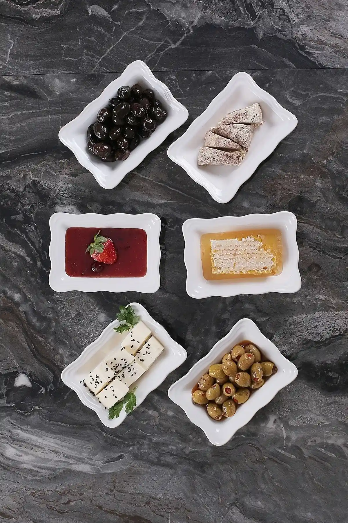 Şuramutfak 6'lı Beyaz Dikdörtgen Kahvaltılık Tabak Seti Modern ve Dayanıklı Tasarım