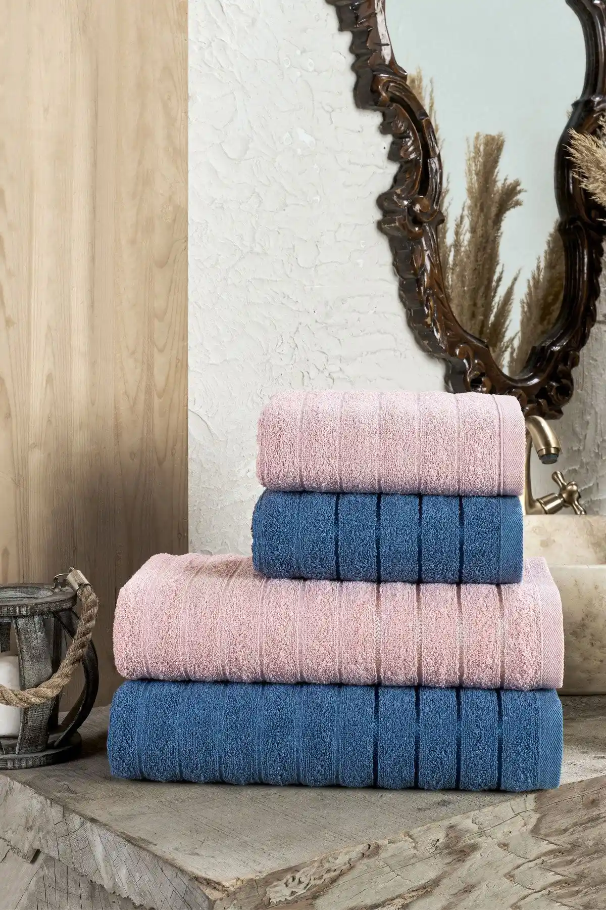 Tabea Home Fluffy 4'lü Banyo Havlu Seti Modern ve Şık Pamuklu Tasarım