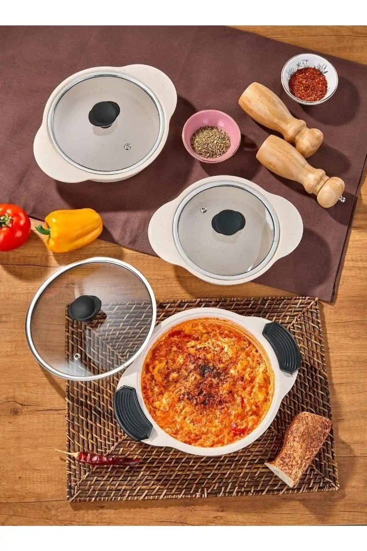 Taç Granit Plus 3'lü Sahan Seti dayanıklı ve çok yönlü mutfak kullanımı için ideal