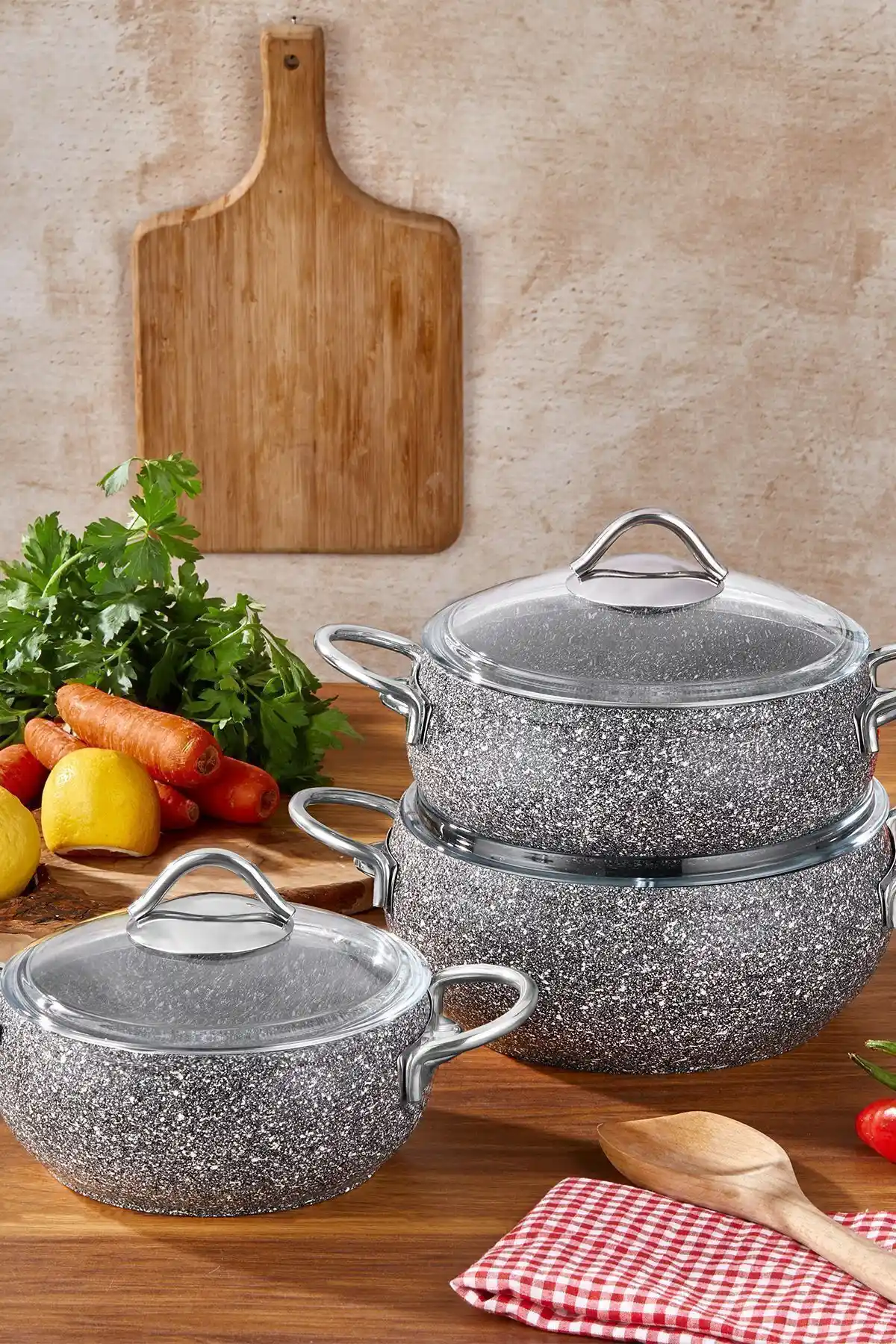 Taç Luna Granit Güveç Seti 3'lü: Dayanıklı ve Estetik Mutfak Pişirme Seti