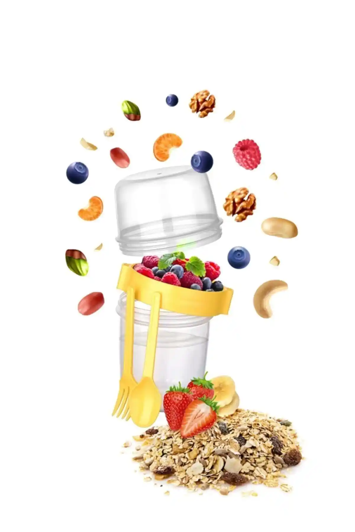 Take "n" Go Kaşıklı ve Çatallı Müsli Kabı: Şık ve Dayanıklı Saklama Çözümü