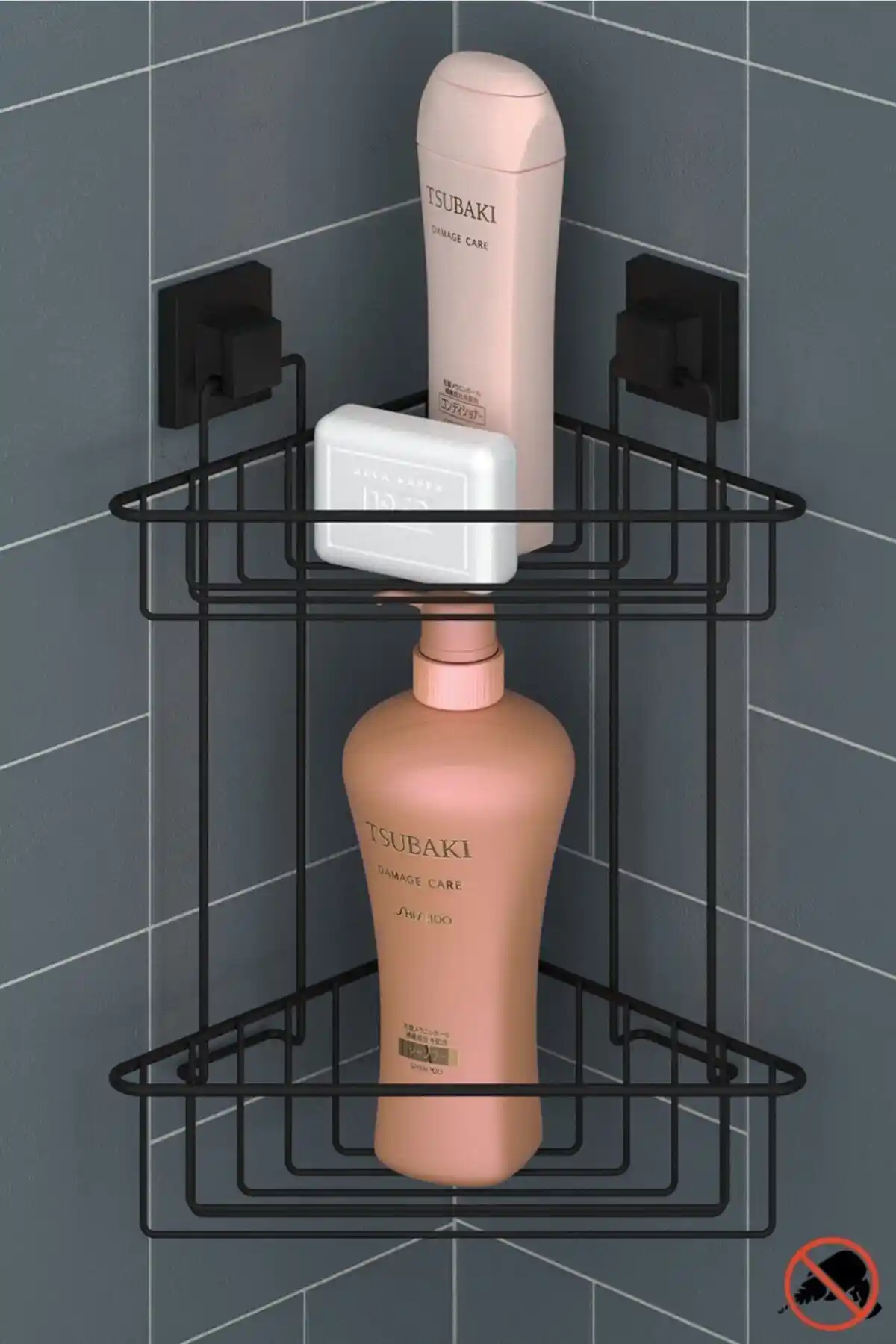 Teknotel Easyfıx Yapışkanlı İki Katlı Banyo Köşe Rafı Modern ve Zarar Vermeyen Tasarım