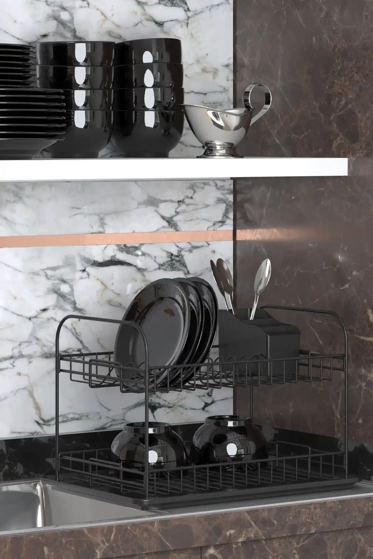 Teknotel İki Katlı Metal Tabaklık Bulaşıklık KB007 Modern ve Dayanıklı Tasarım