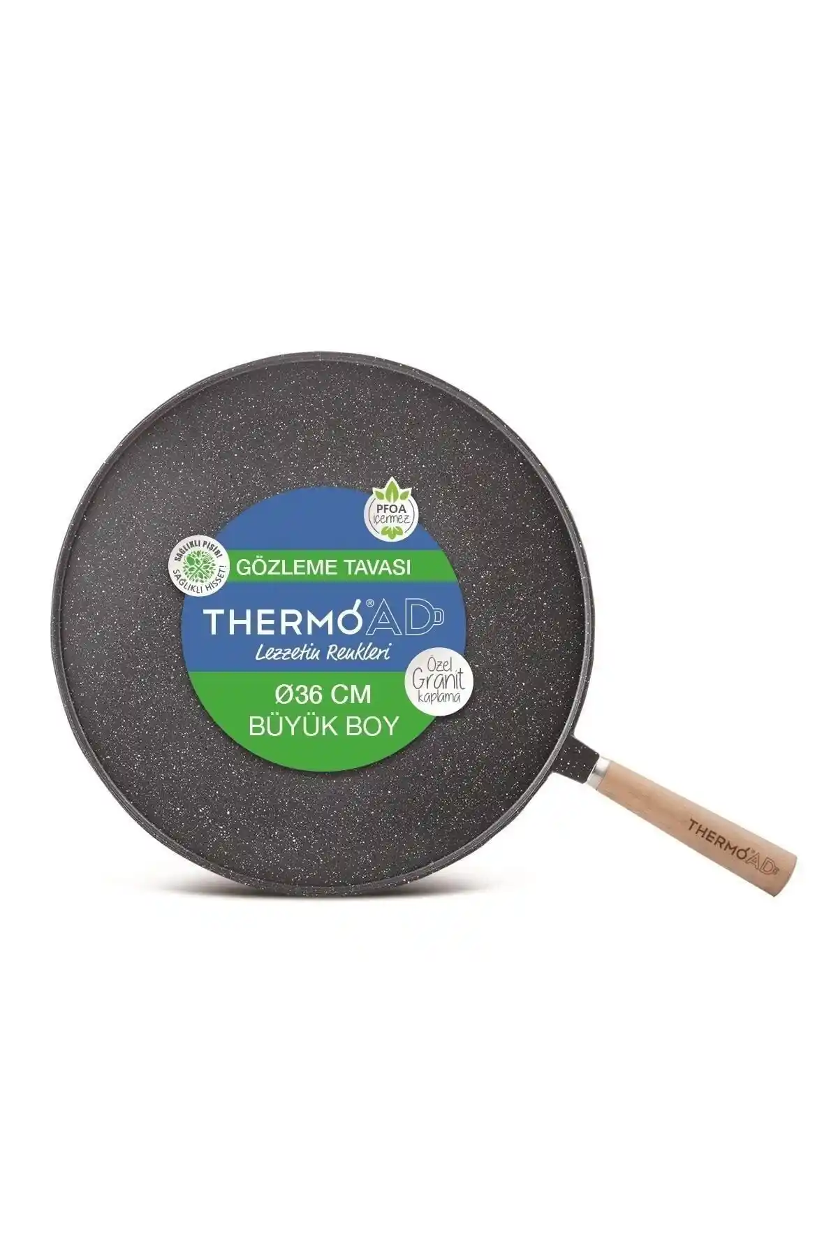 ThermoAD Gözleme Tavası 36 Cm Gri Ahşap Saplı Modern ve Dayanıklı Tasarım