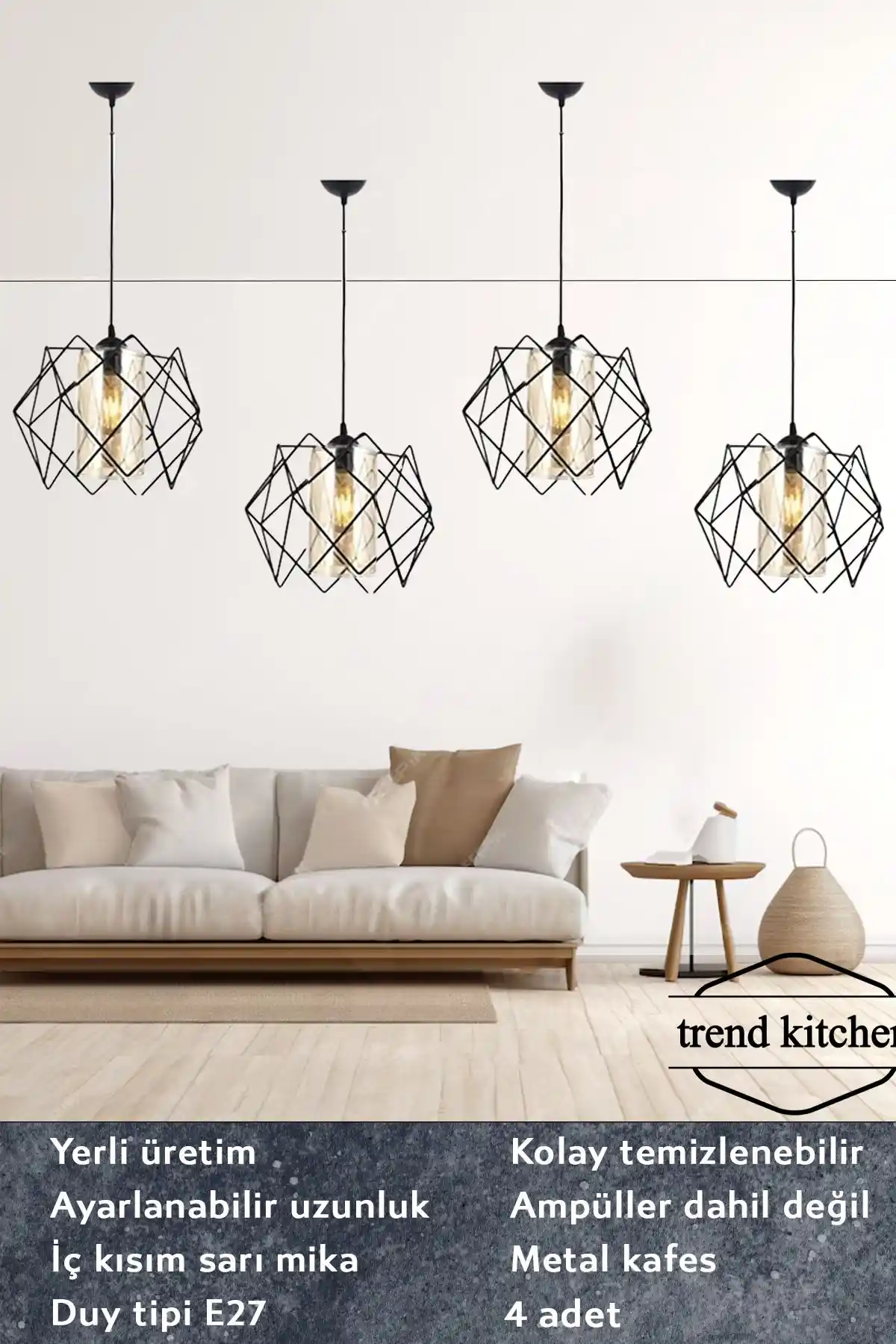 Trend Kitchen Cam Avize Seti Modern ve Şık Tasarımla Geniş Alanlara Uygun
