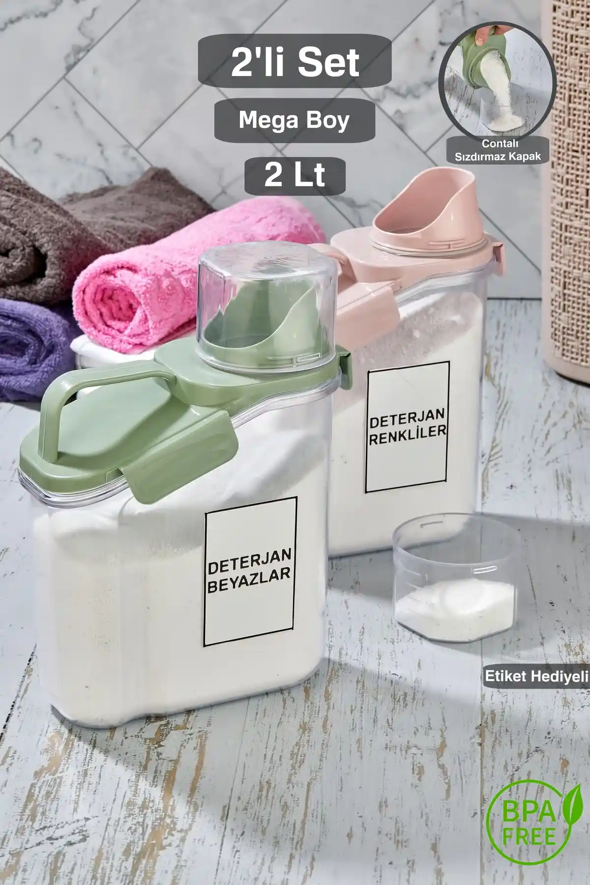 Tugomer 2'li Kapaklı Sıvı Toz Deterjan Saklama Kabı – Çok Amaçlı ve Estetik Kullanım