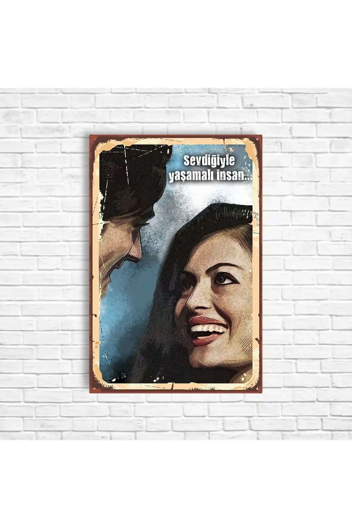 Türk Sinemasının Efsane İsimleri Türkan Şoray ve Kadir İnanır Retro Ahşap Posterleri