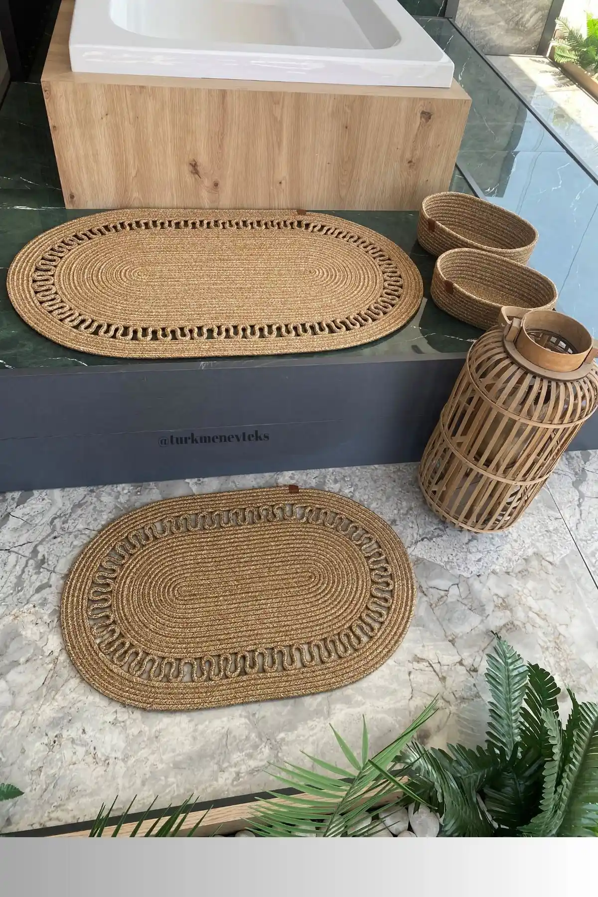 Türkmen Ev Tekstil'in Doğal Jüt Banyo Paspas Takımı Modern ve Şık Tasarımıyla Dekorasyonunuza Uyum Sağlar