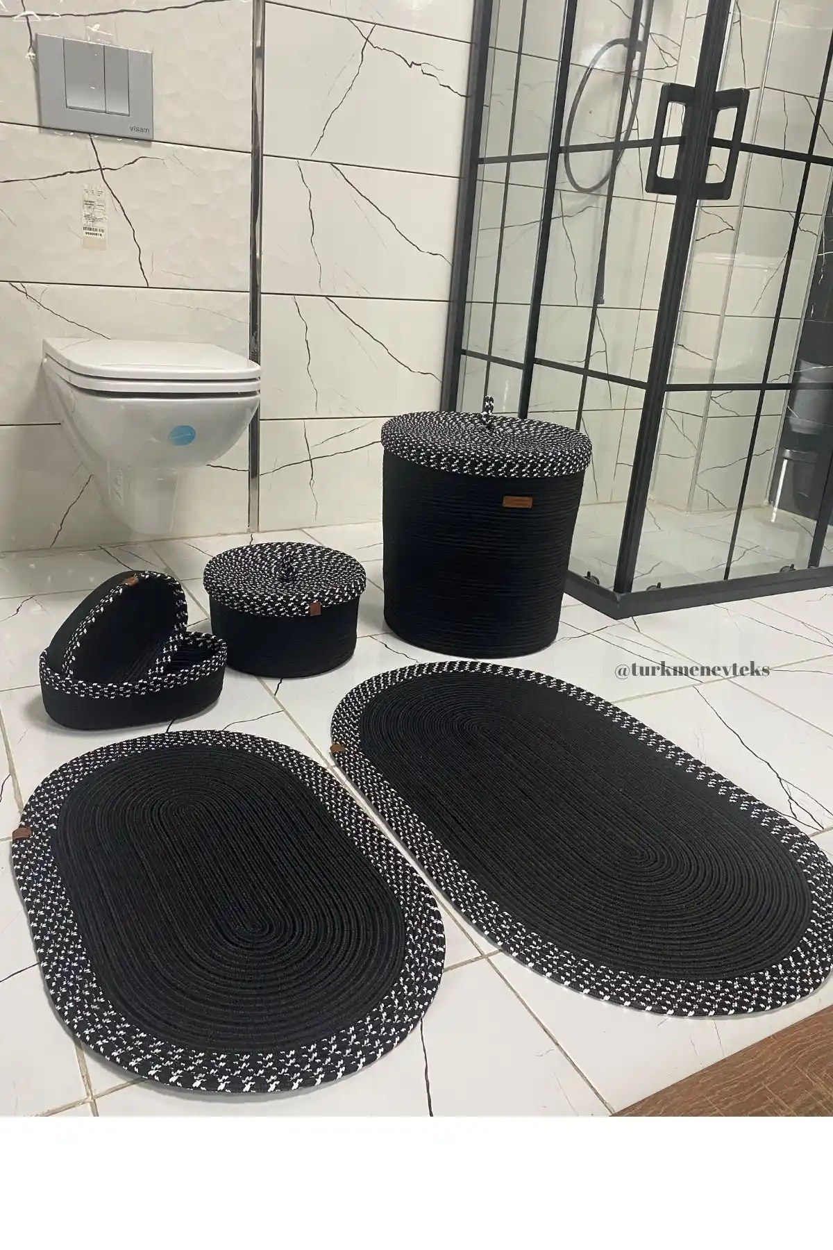 Türkmen Ev Tekstil Jüt Hasır Banyo Seti Modern ve Çevre Dostu Dekoratif Aksesuar