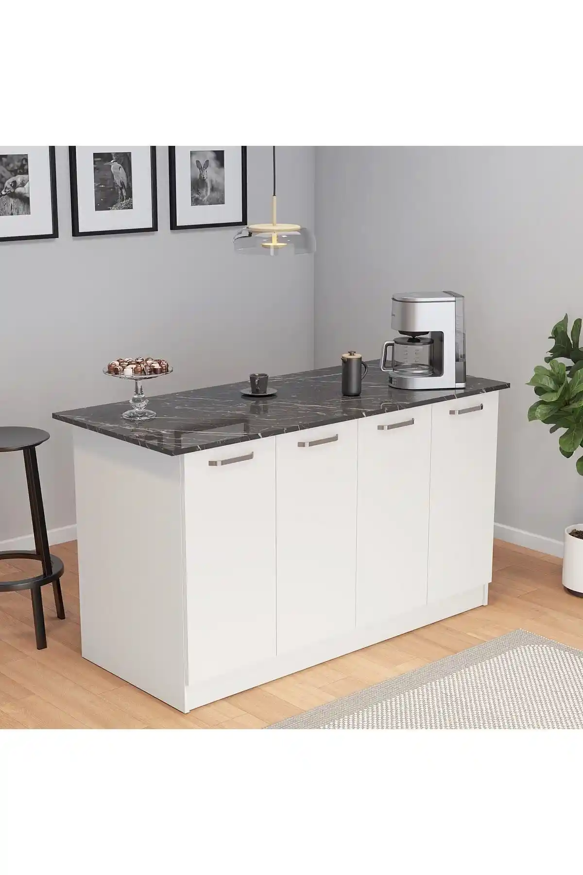 UMGMOBİLYA Patentli 160 cm Siyah Benzila Mutfak Adası Modern ve Çok Amaçlı Tasarım