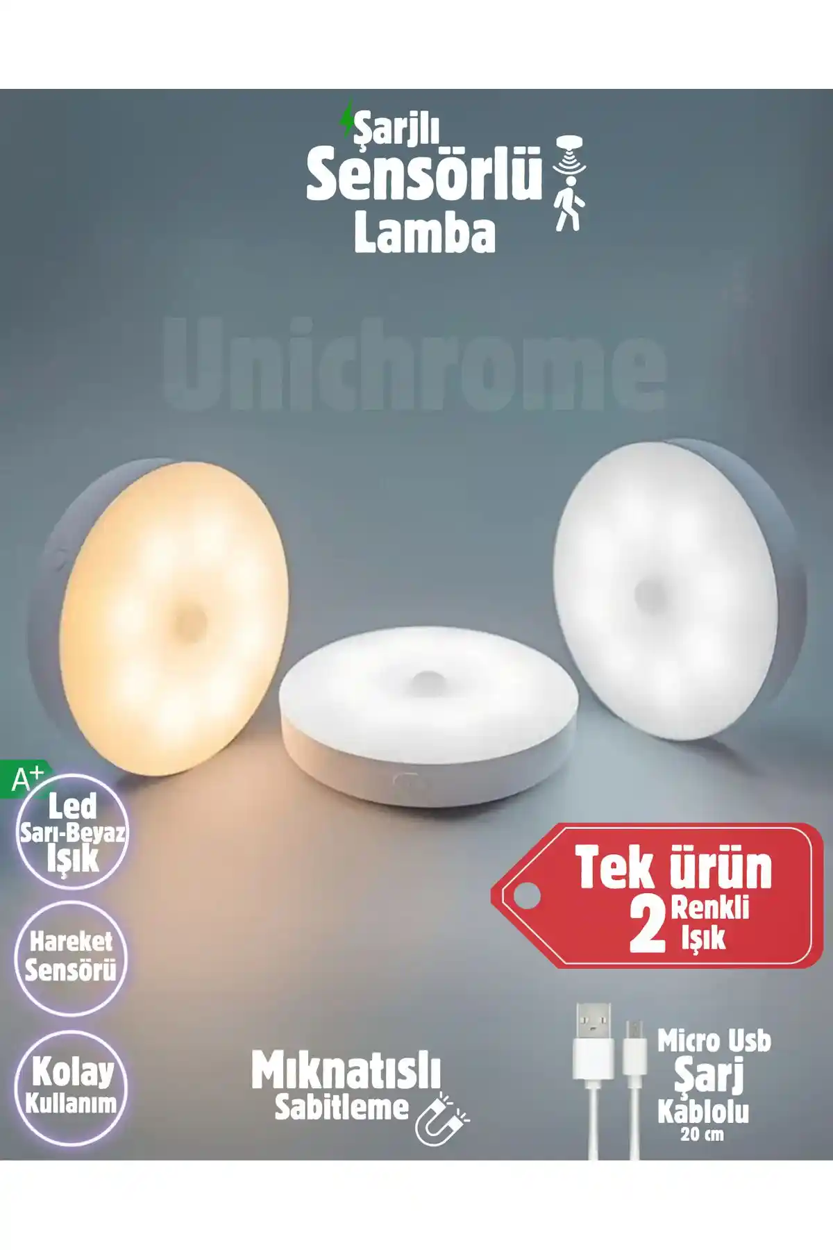 Unichrome 2 Renkli Hareket Sensörlü USB Şarj Edilebilir LED Işık İnceleme ve Kullanıcı Yorumları