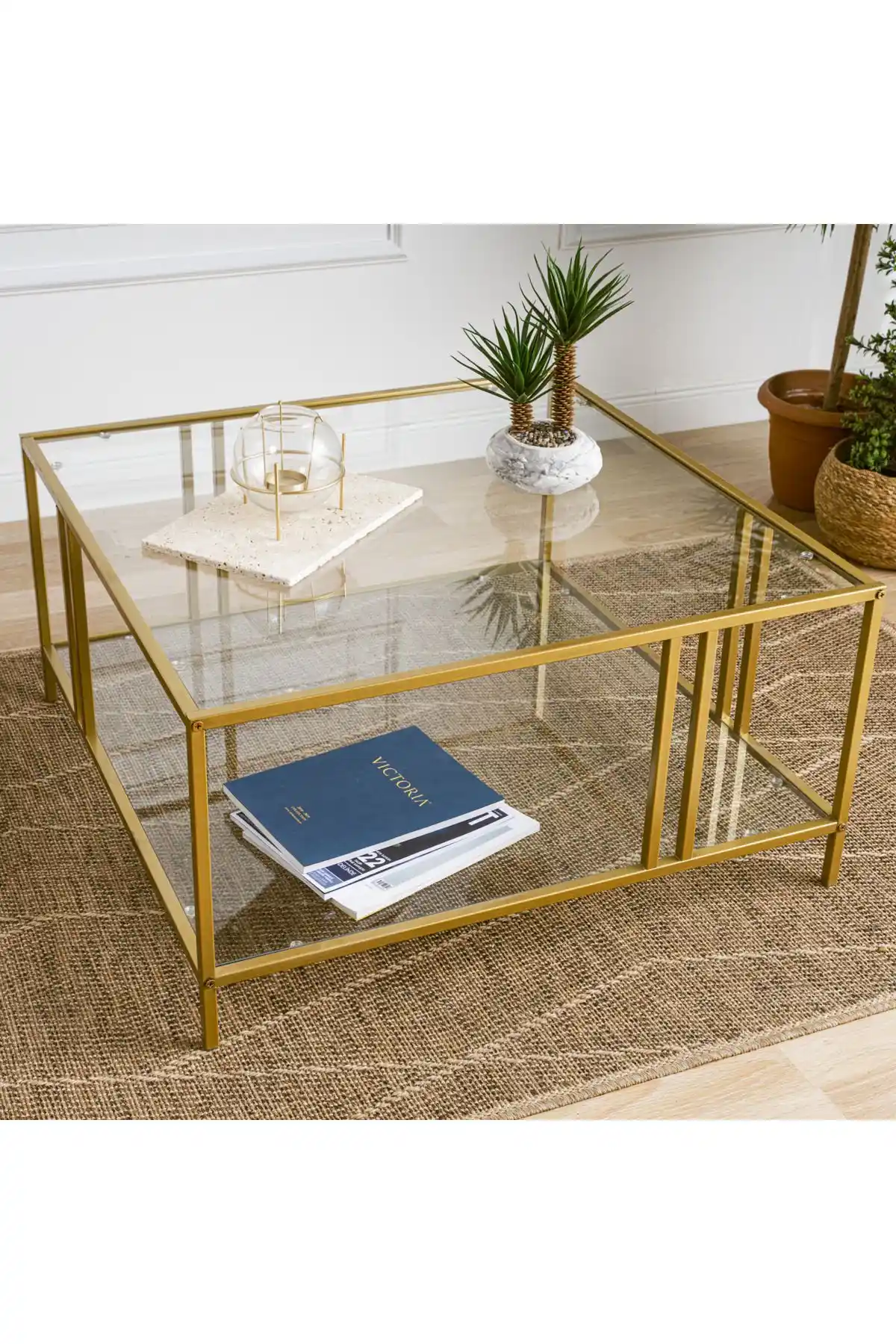 Uranüs Orta Sehpa Gold Şeffaf Cam Modern Tasarım Dayanıklı Mobilya Ürünü