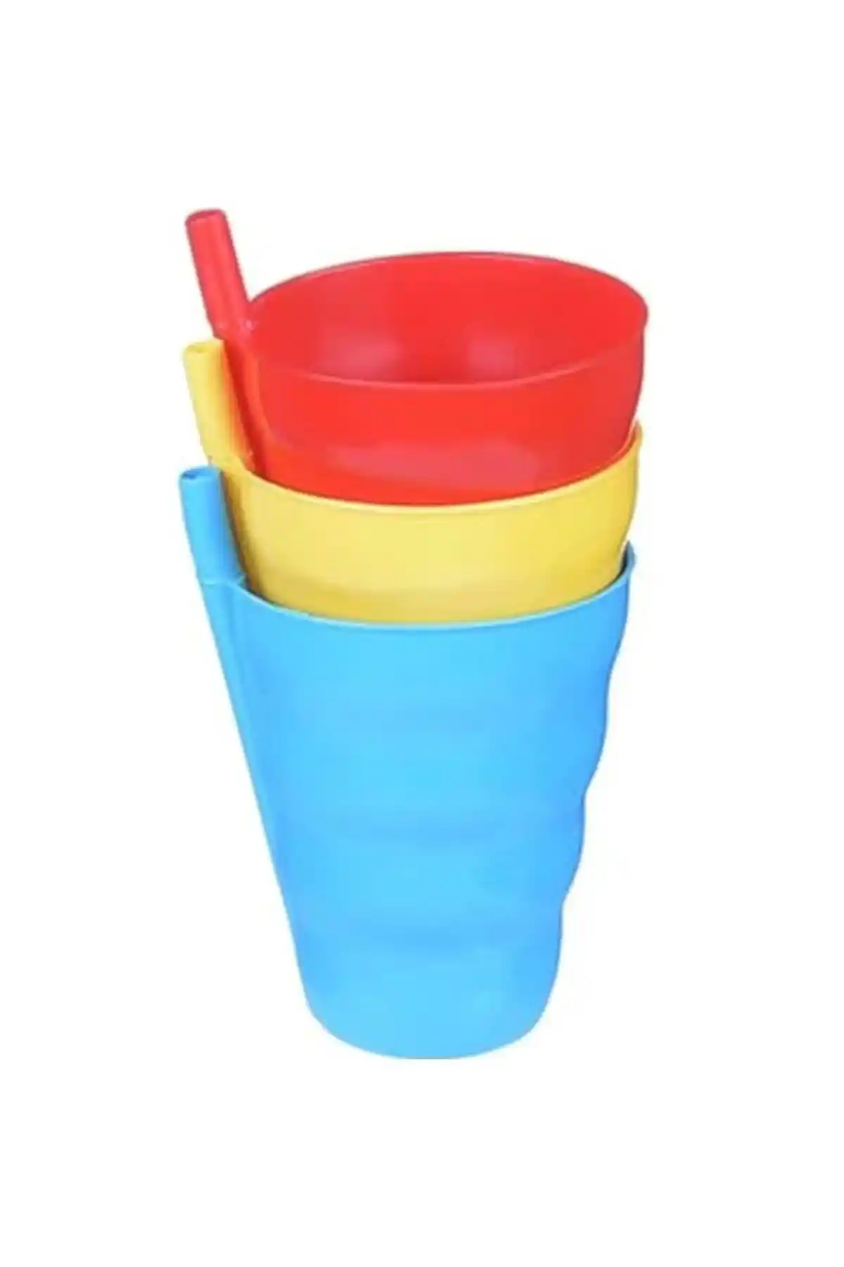 URVE Poşetli Pipetli 3'lü Bardak Seti Renkli ve Güvenli Tasarımıyla Günlük Kullanım İçin