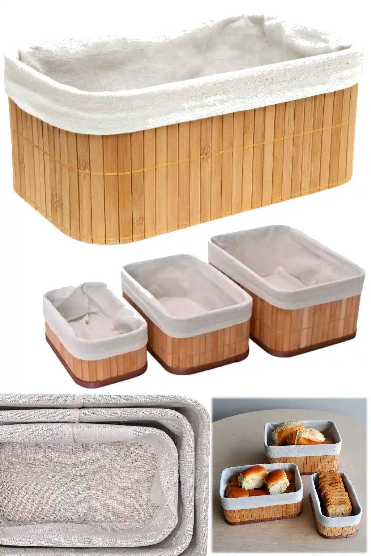 Utelips Bambu Üçlü Sepet Seti: Modern ve Dayanıklı Mutfak Düzenleme Aksesuarı