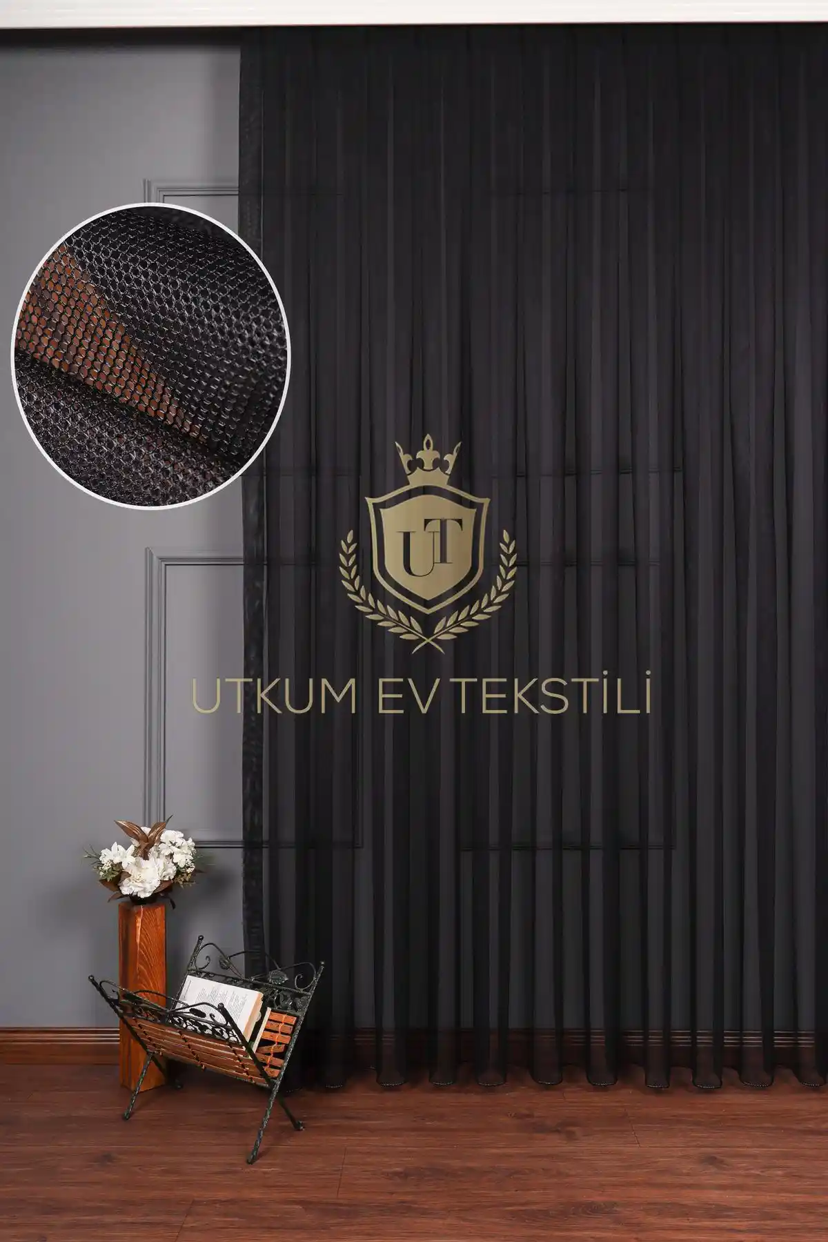 UTKUM Ev Tekstil Siyah Çizgili Tül Perde Modern Dekorasyon İçin Uygun