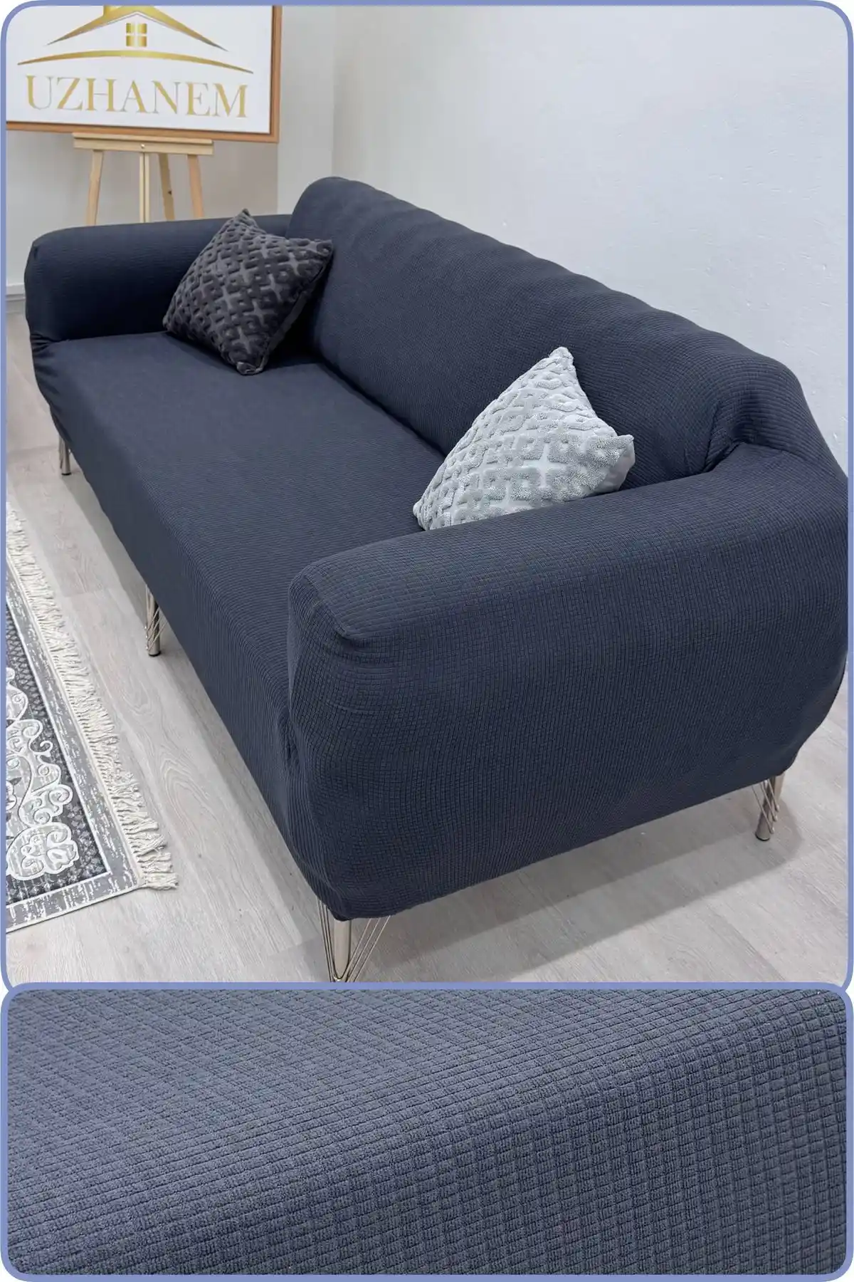 Uzhanem Likrali Streç Lastikli Esnek Yıkanabilir Kare Desen Üç Kişilik Koltuk Örtüsü