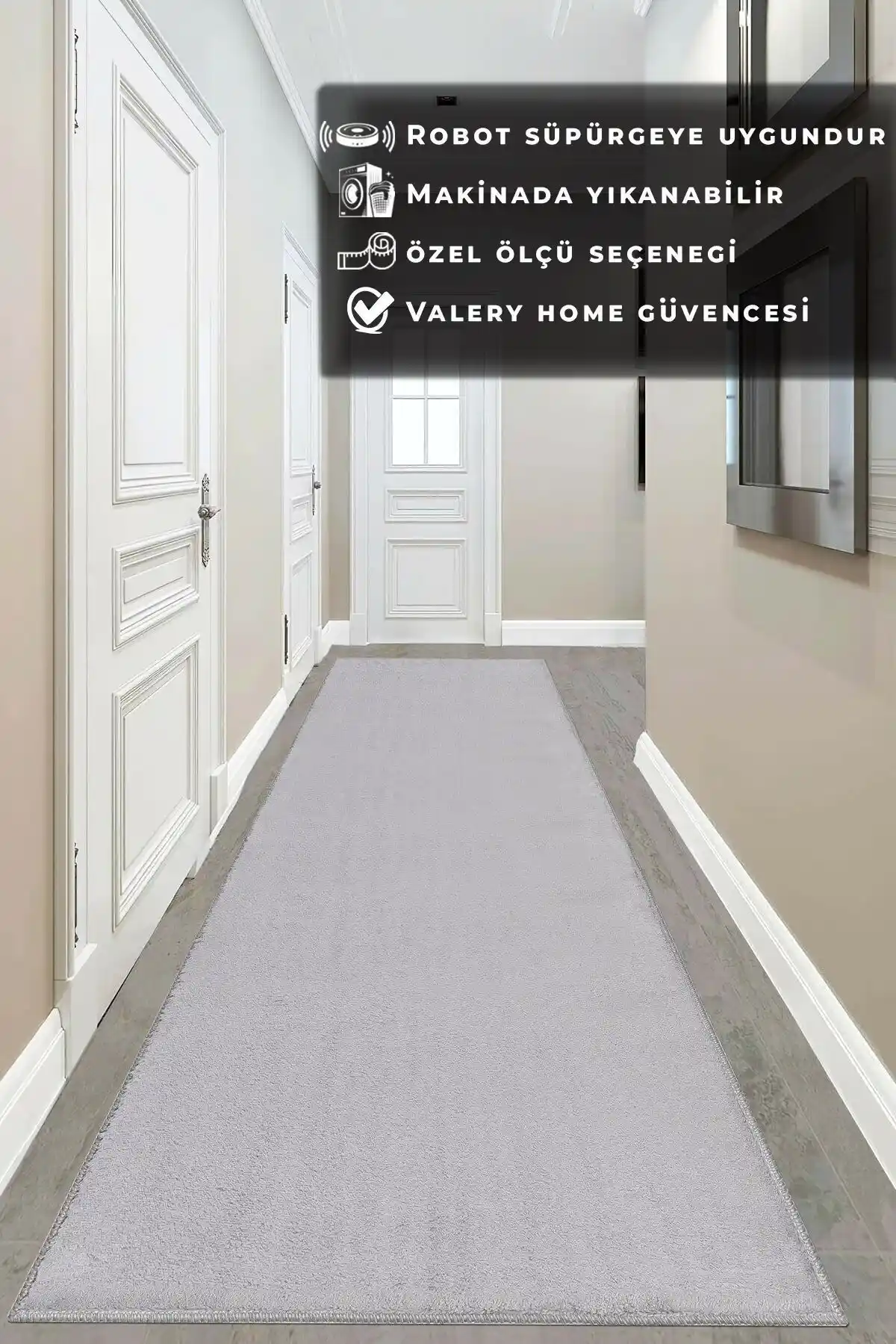 Valery Home Vl Yıkanabilir Post Peluş Yolluk Duman Gri Modern ve Konforlu Halı