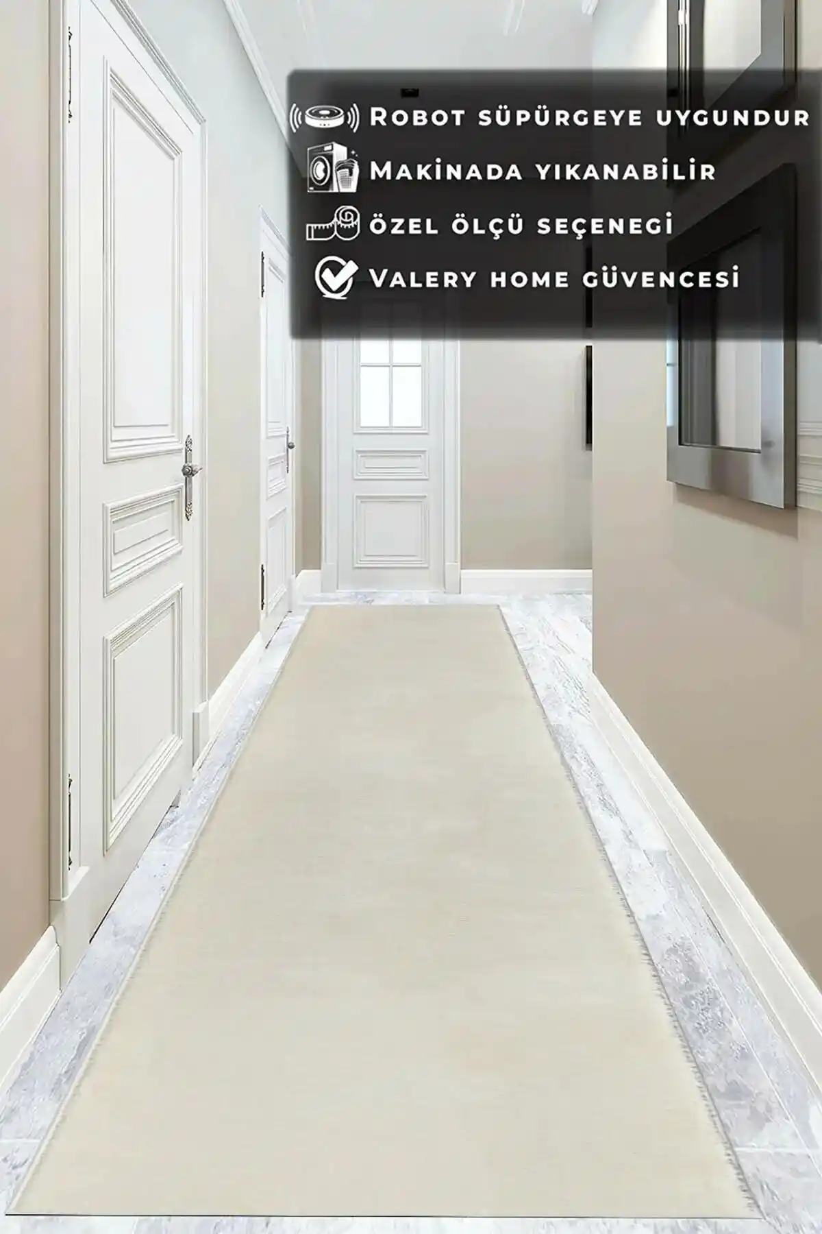 Valery Home Yıkanabilir Peluş Post Yolluk Ekru - Şık ve Pratik İç Mekan Halısı