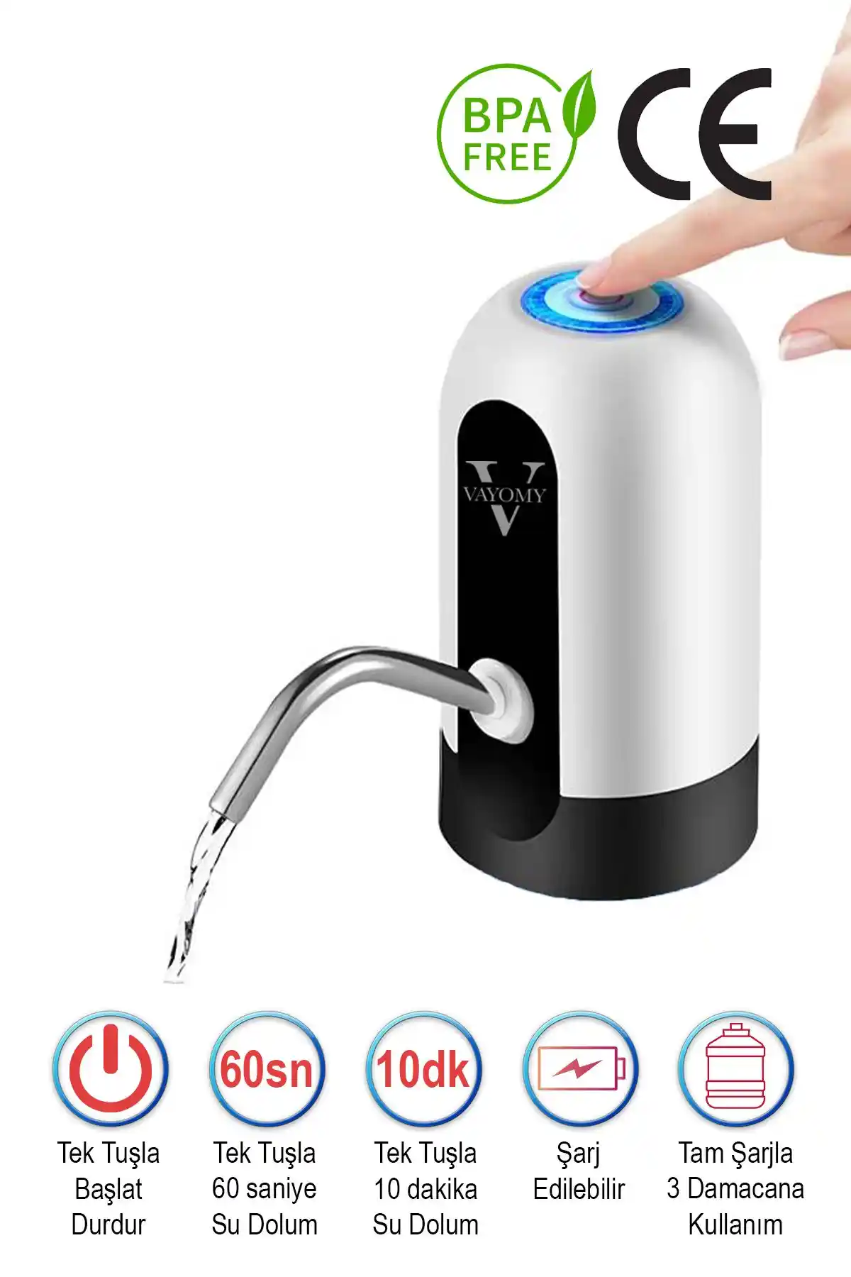 Vayomy Şarjlı Otomatik Damacana Su Pompası: Kullanışlı ve Güvenilir Su Doldurma Çözümü