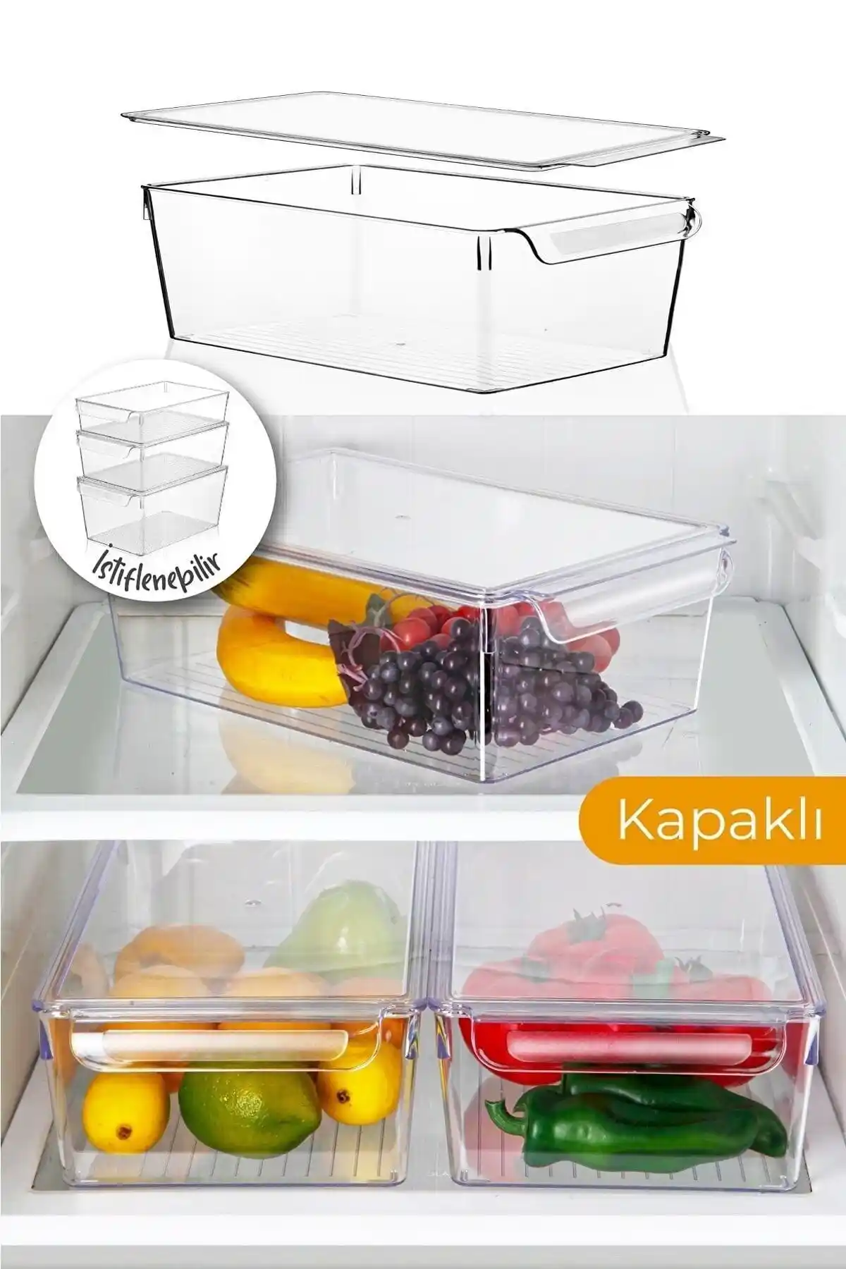 Vienev 3 Adet Kapaklı Buzdolabı Organizer Seti Pratik ve Şeffaf Mutfak Düzenleme Çözümü