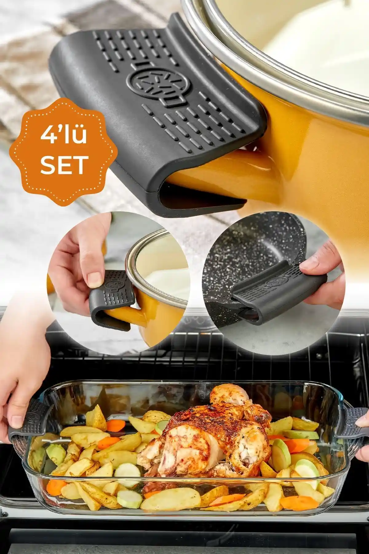 Vienev 4 Adet Isıya Dayanıklı Tencere Kulpu Seti Güvenli ve Ergonomik Mutfak Aksesuarları