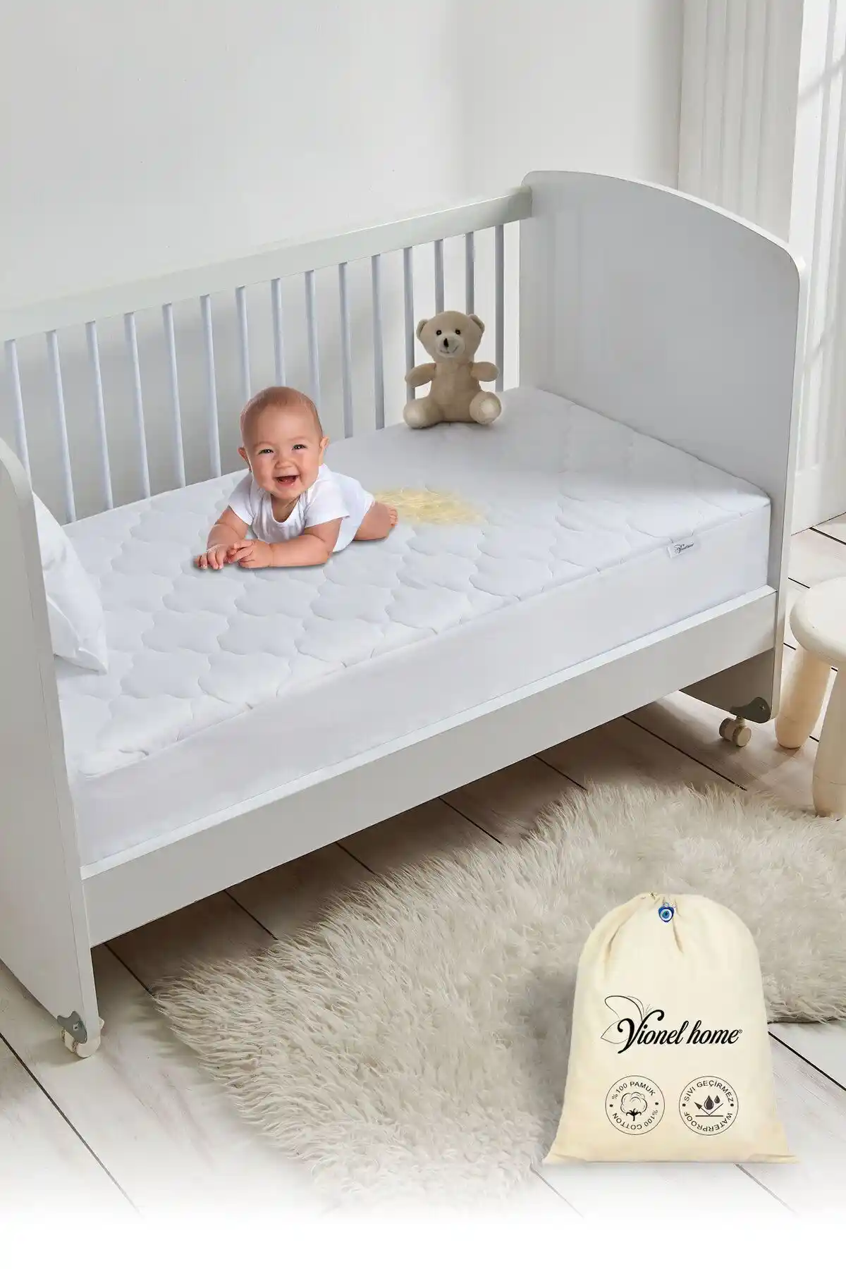 Vionel Home %100 Pamuk Kapitone Sıvı Geçirmez Bebek Alezi Yatak Koruma ve Konfor Sağlar