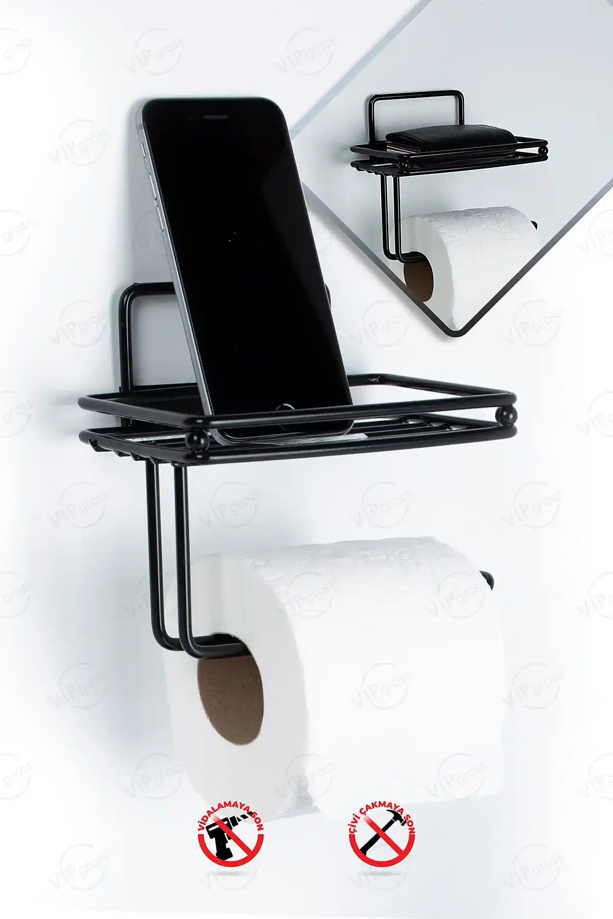 Vipgross Mat Siyah Yedekli Tuvalet Kağıtlık Vs714 ile Modern ve Dayanıklı Banyo Dekoru