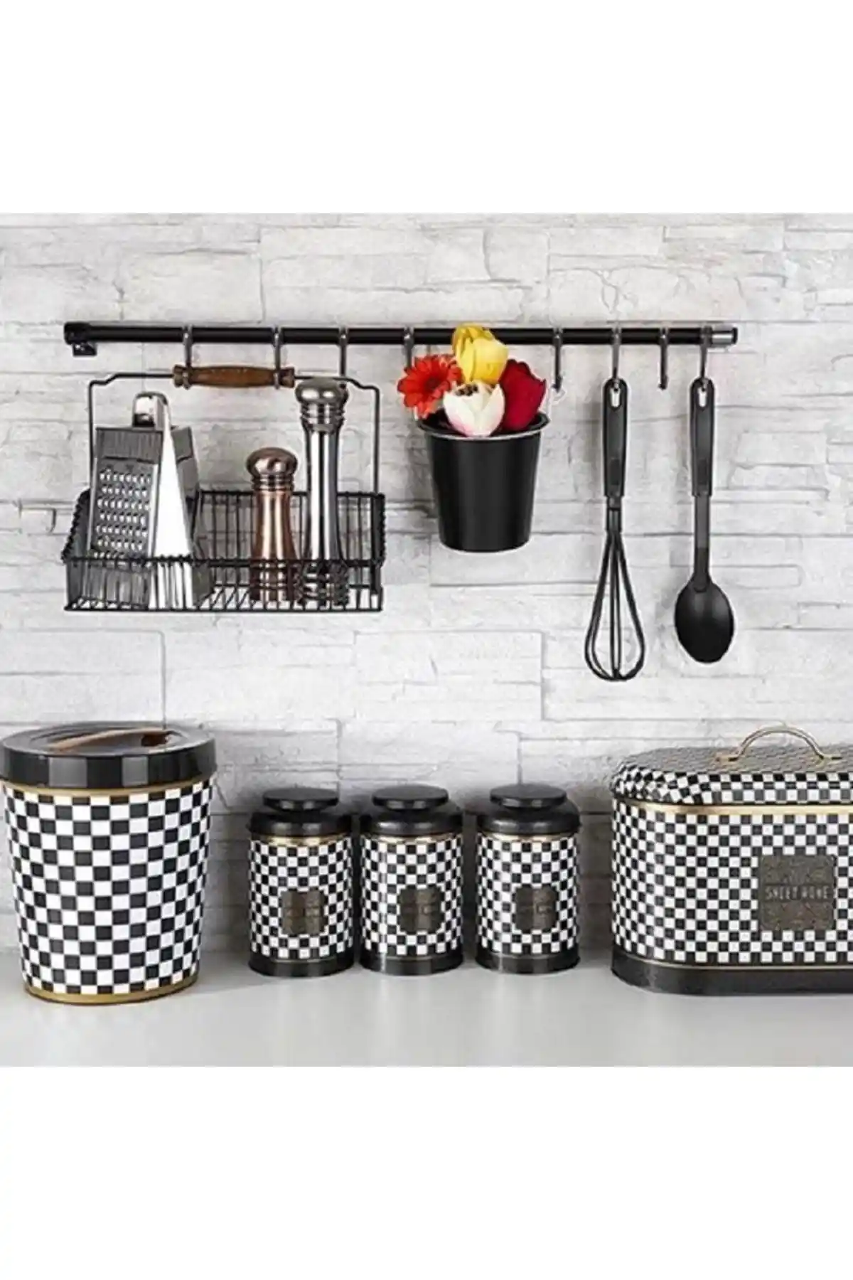 VIPGROSS Siyah Duvar Rayı Askılık Modern ve Dayanıklı Mutfak Depolama Çözümü