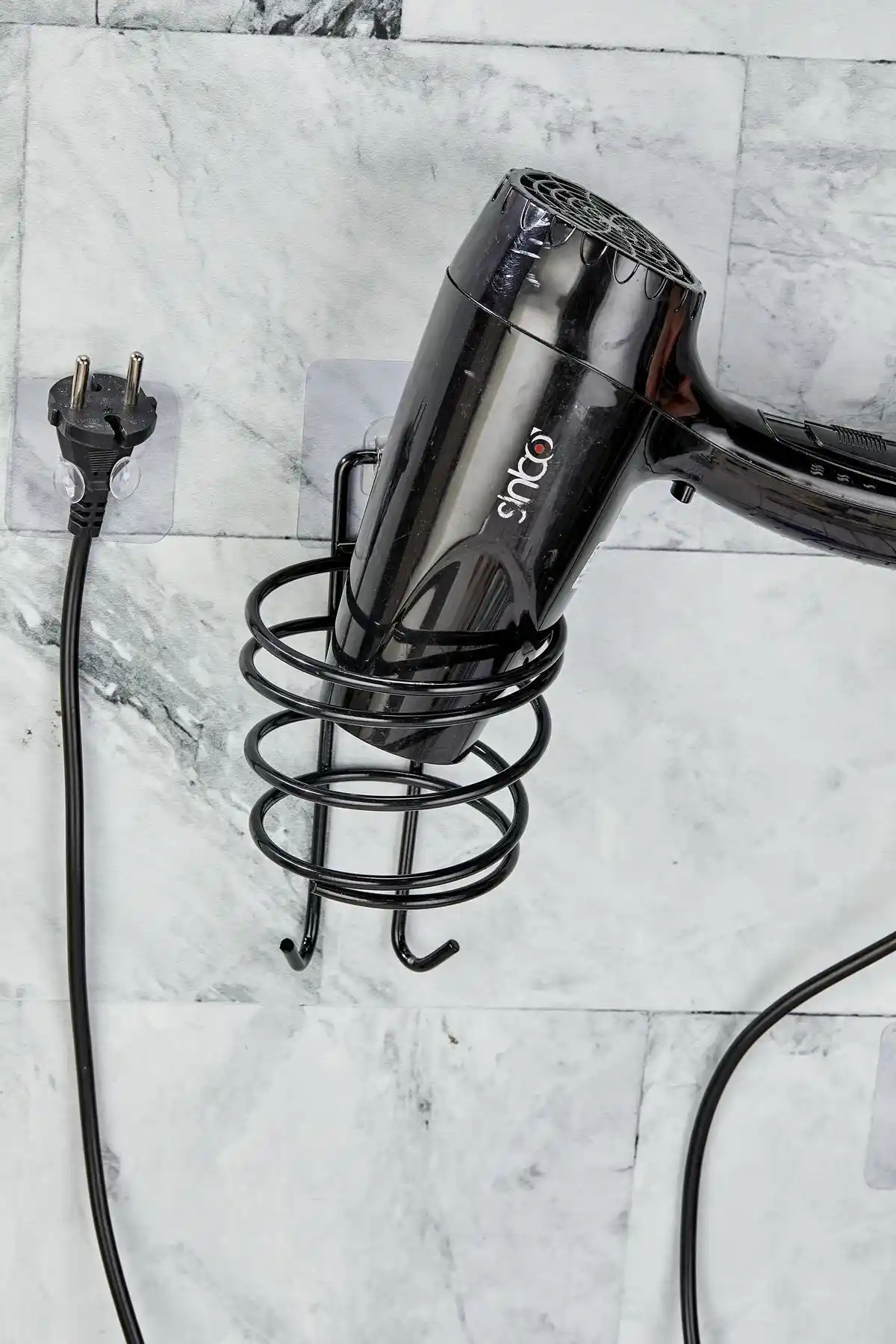 VIPGross Vakumlu Saç Kurutmalık Askısı Siyah Metal Modern Tasarım