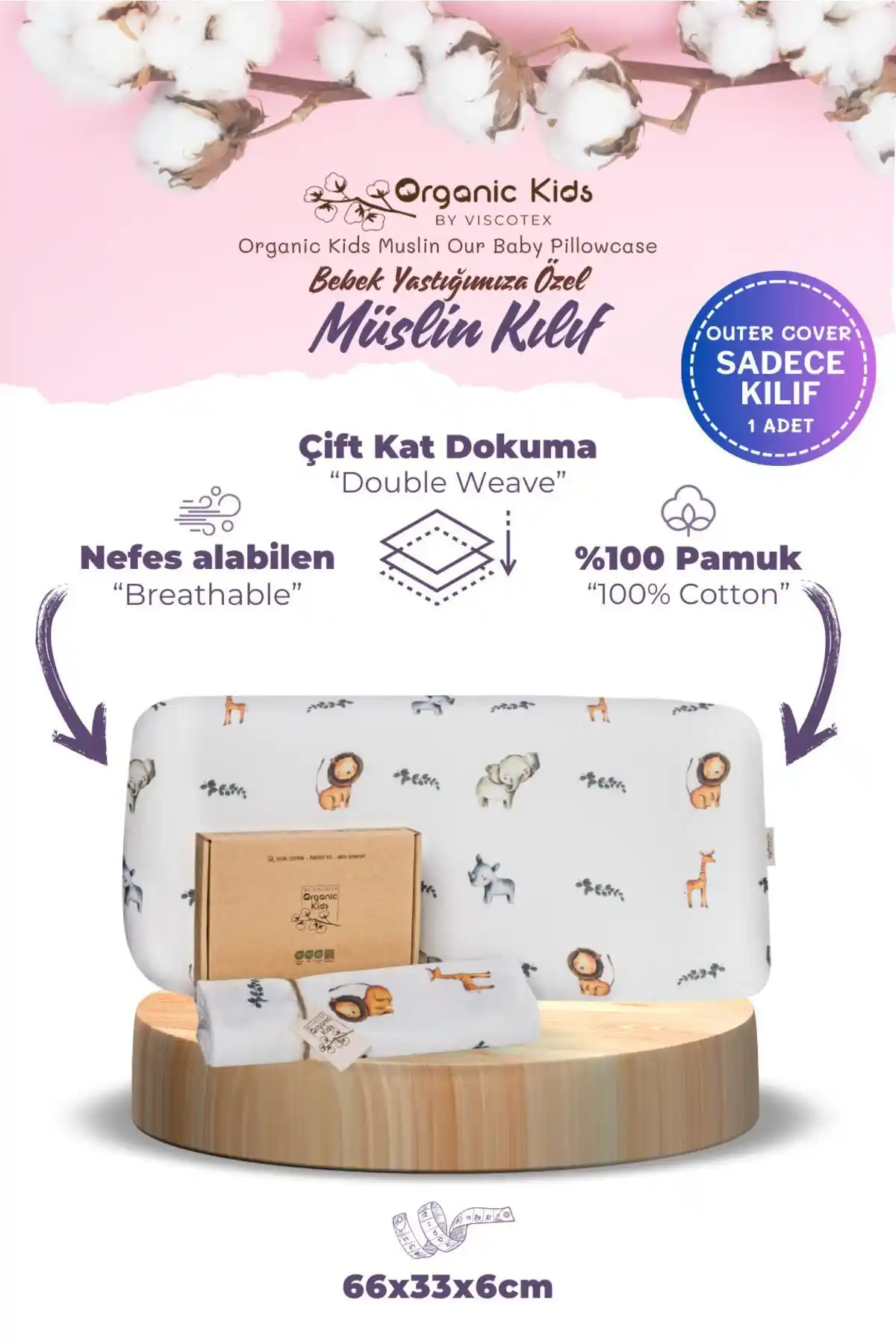 Viscotex Çift Katlı Müslin Çocuk Yastık Kılıfı - Doğal ve Konforlu Bebek Uyku Aksesuarı