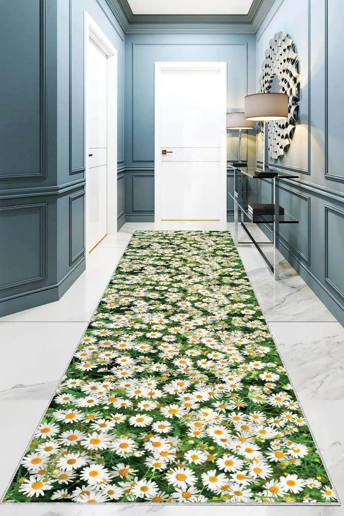 Viva Weaver Kaymaz Jel Taban Papatya Desenli Halı Antre ve Hol İçin Modern Tasarım