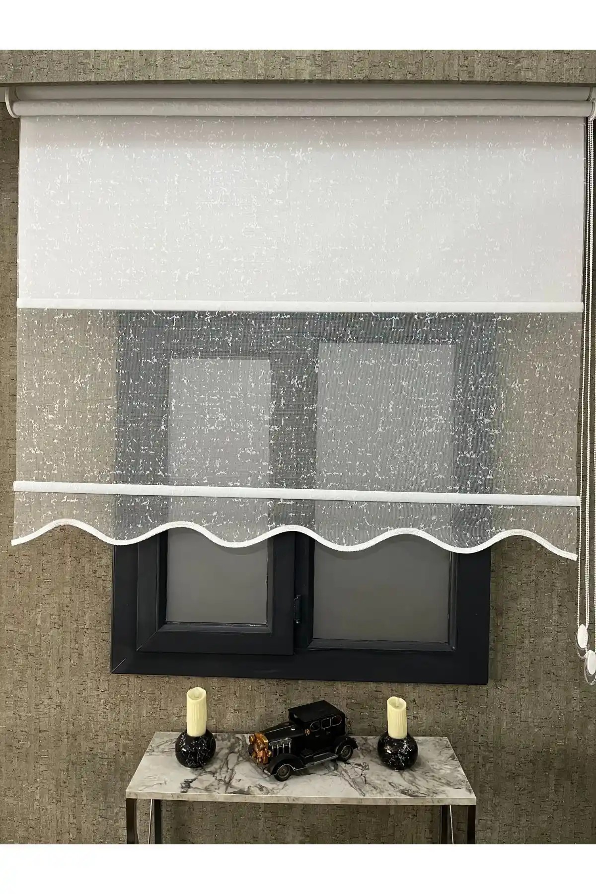 VOLPER Mekanik Çift Mekanizmalı Ekru Stor ve Tül Perde Modern İç Mekan Dekorasyonu İçin