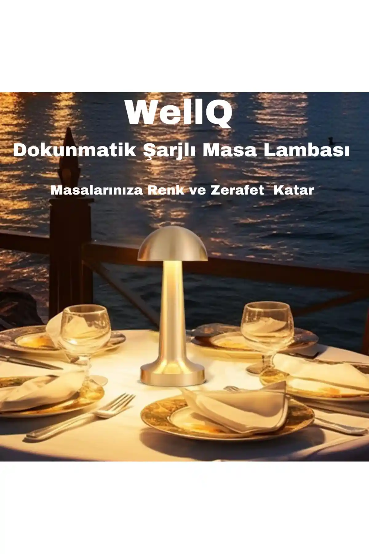WellQ Dokunmatik Şarjlı Masa Lambası Altın Renkli Modern ve Şık Tasarım