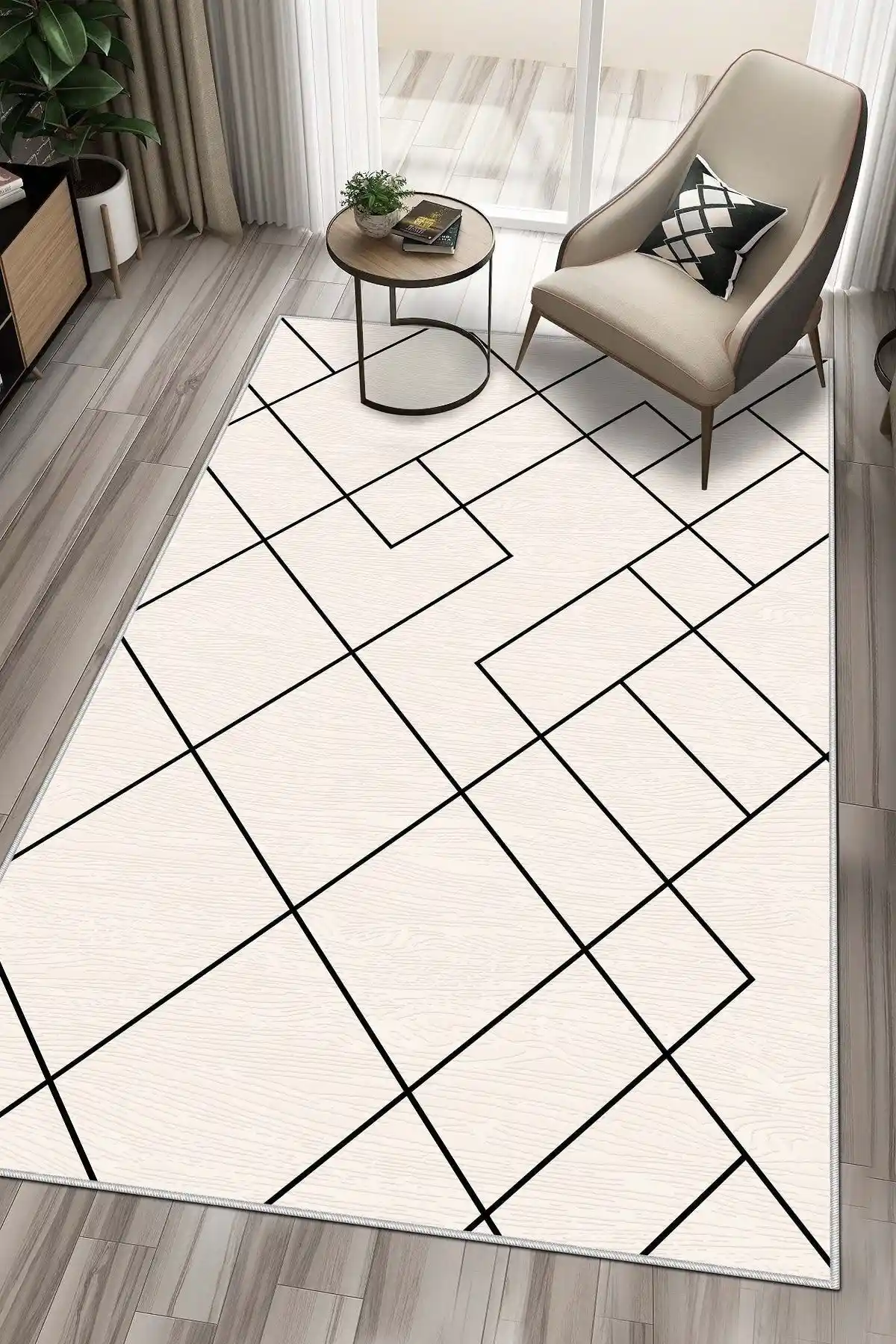 West Home Dijital Baskı Bej Halı Modern Dekorasyon İçin Şık ve Dayanıklı Seçenek